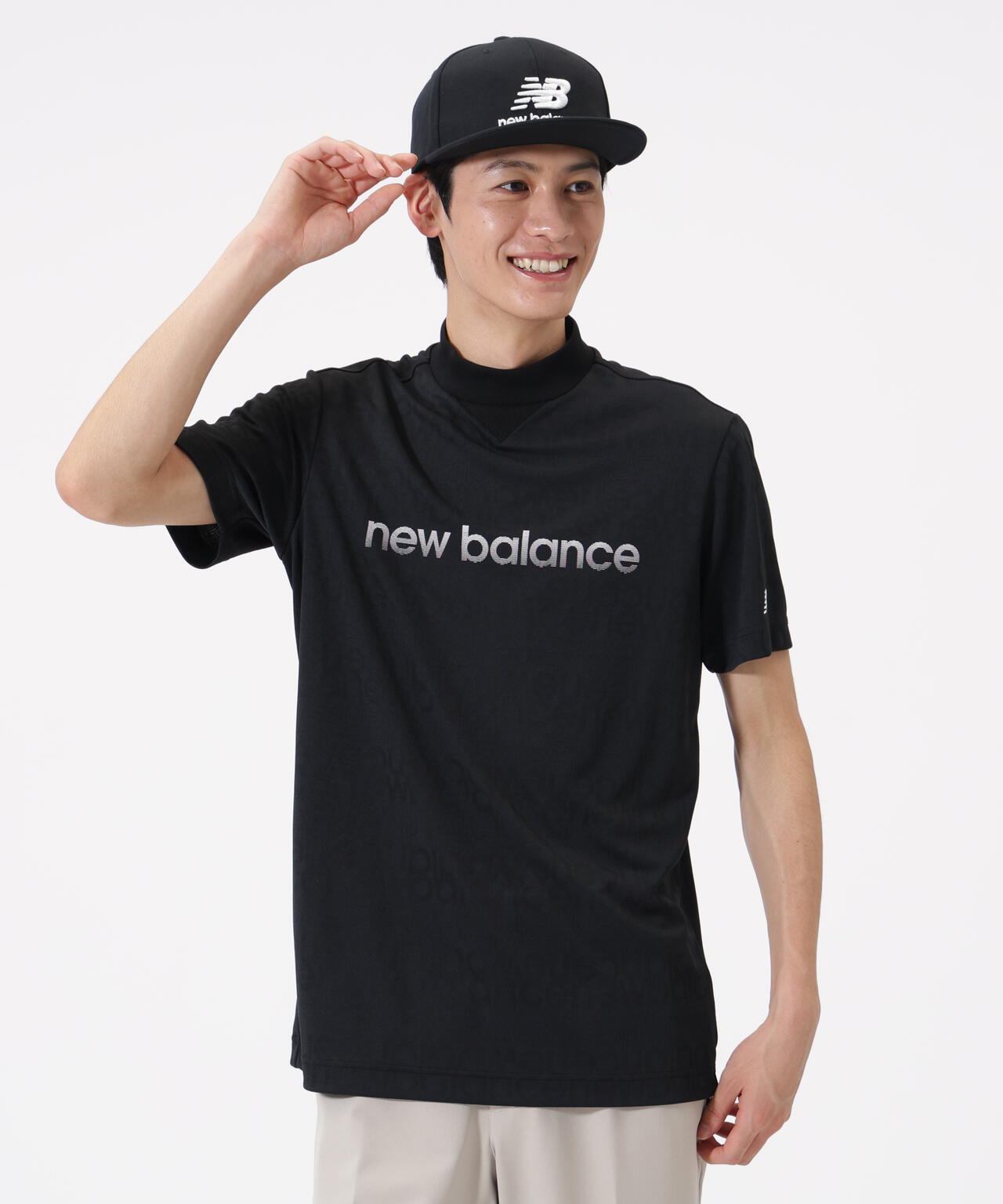 リフレクトロゴボーダー柄 ショートスリーブ モックネック プルオーバー (MENS)