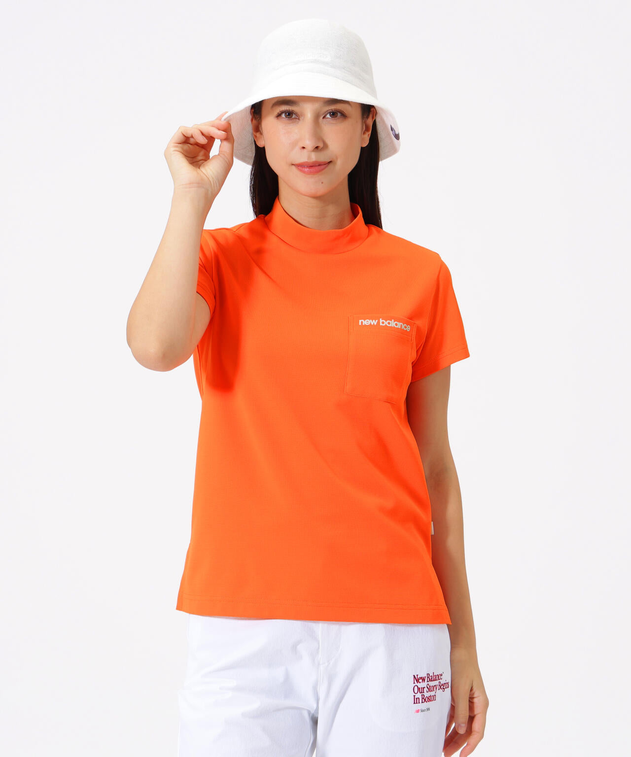 未使用級❗️TFW49 半袖モックネック　M ゴルフ レディース オレンジ 半袖 モックネック プルオーバー (WOMENS) | new balance golf