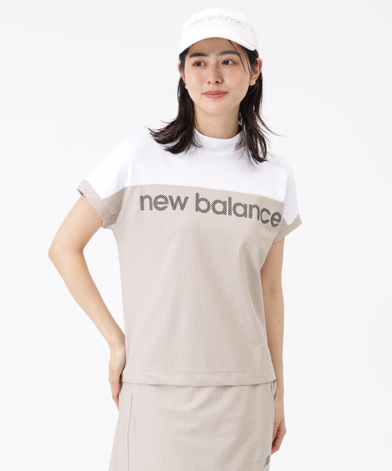 NEW BALANCE ニューバランス ホワイト 白 サイズ:0(S) | 25春夏 フレンチスリーブ モックネック プルオーバー | golf カットソー バイカラー 吸汗速乾 ストレッチ ロゴ | トップス Tシャツ【レディース】【中古】 半袖 モックネック プルオーバー (WOMENS) | new balance golf