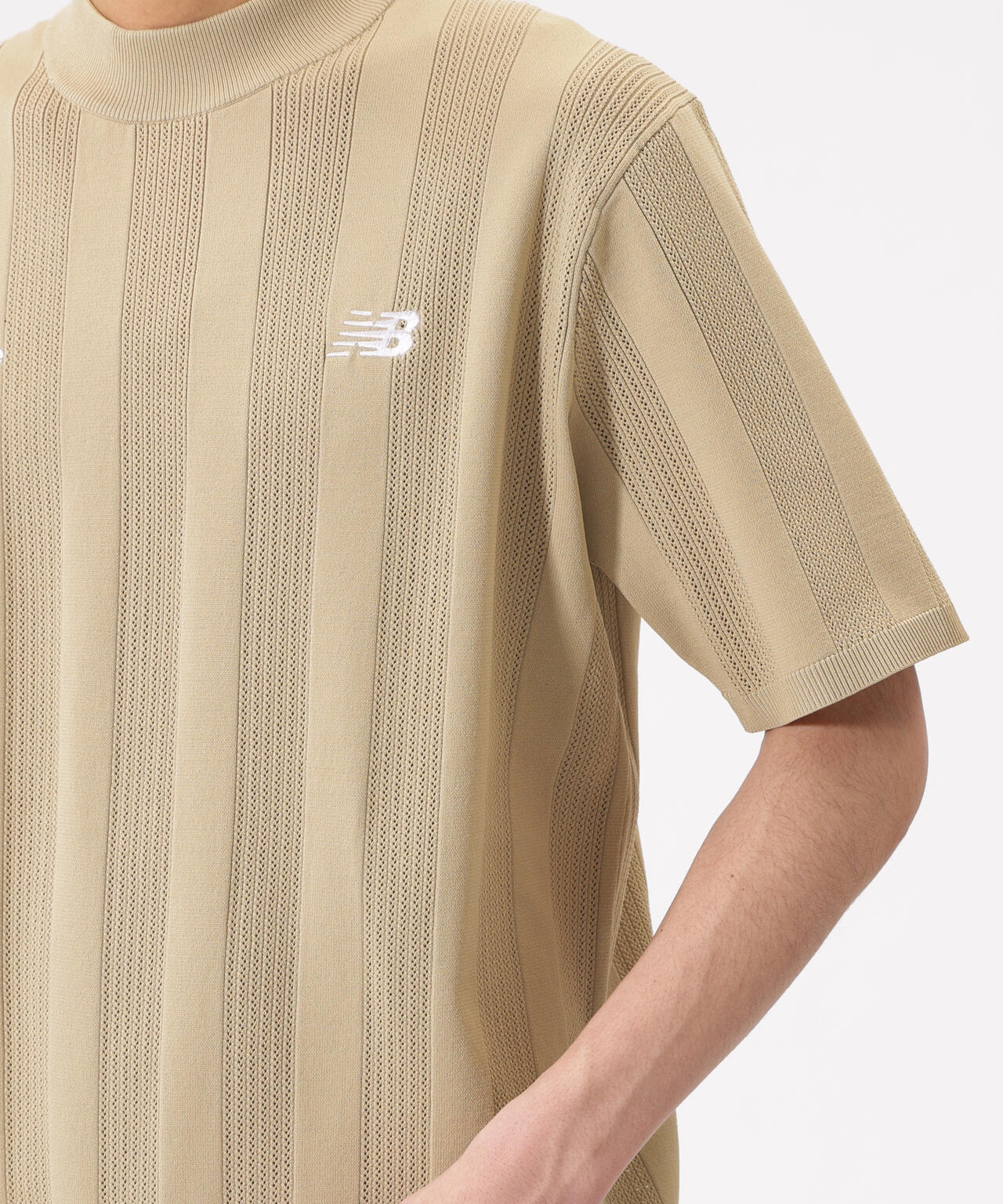 【直営店舗限定】ハーフスリーブ モックネック ニット プルオーバー (MENS)