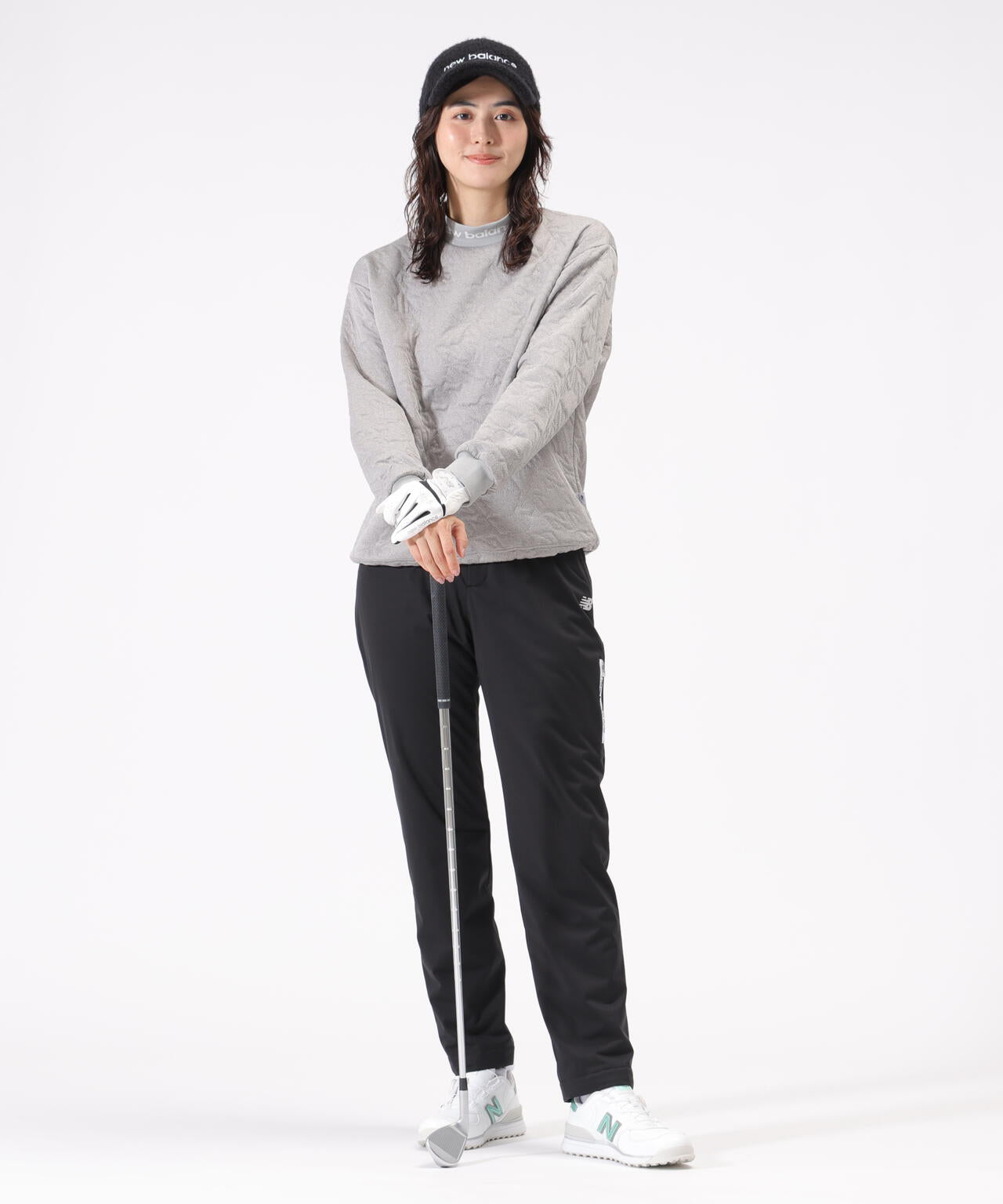 New Balance Golf セットアップ グレー Nサークルキルト モックネック プルオーバー (WOMENS) | new balance