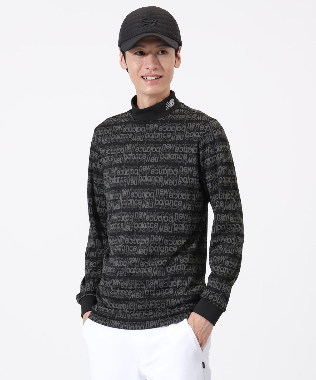 ロゴ総柄 長袖 モックネック プルオーバー (MENS)