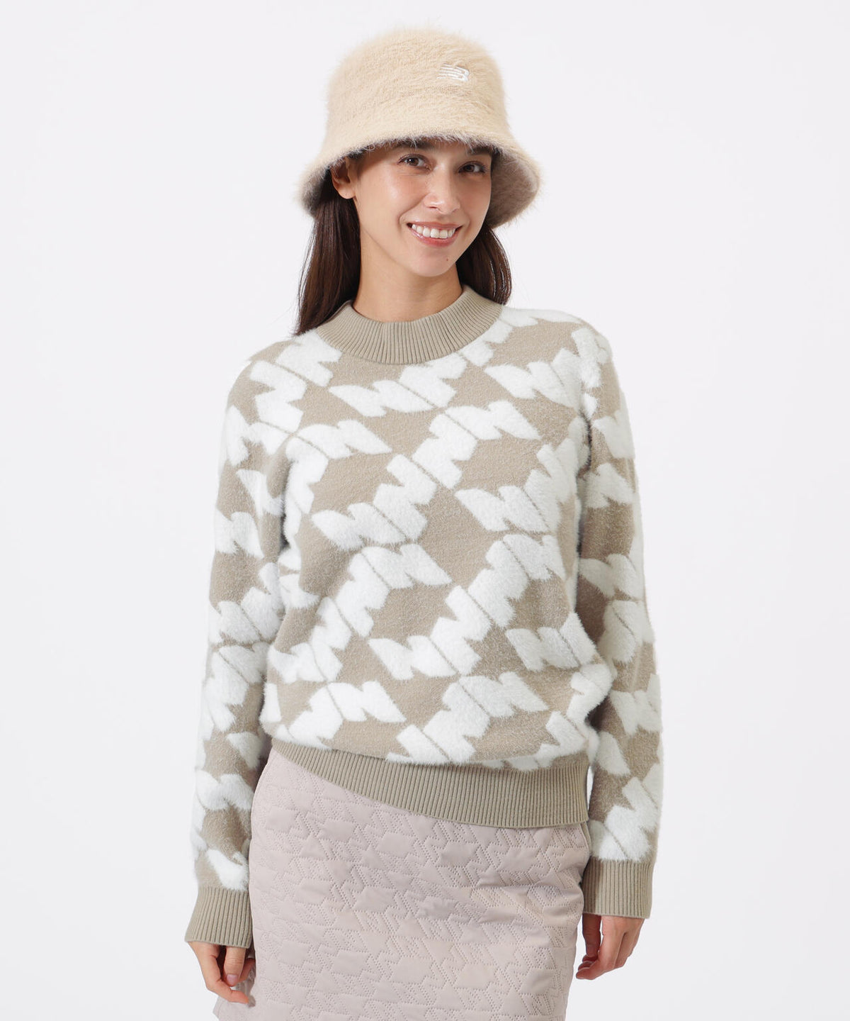 Nサークル柄 モックネック ニット プルオーバー (WOMENS)