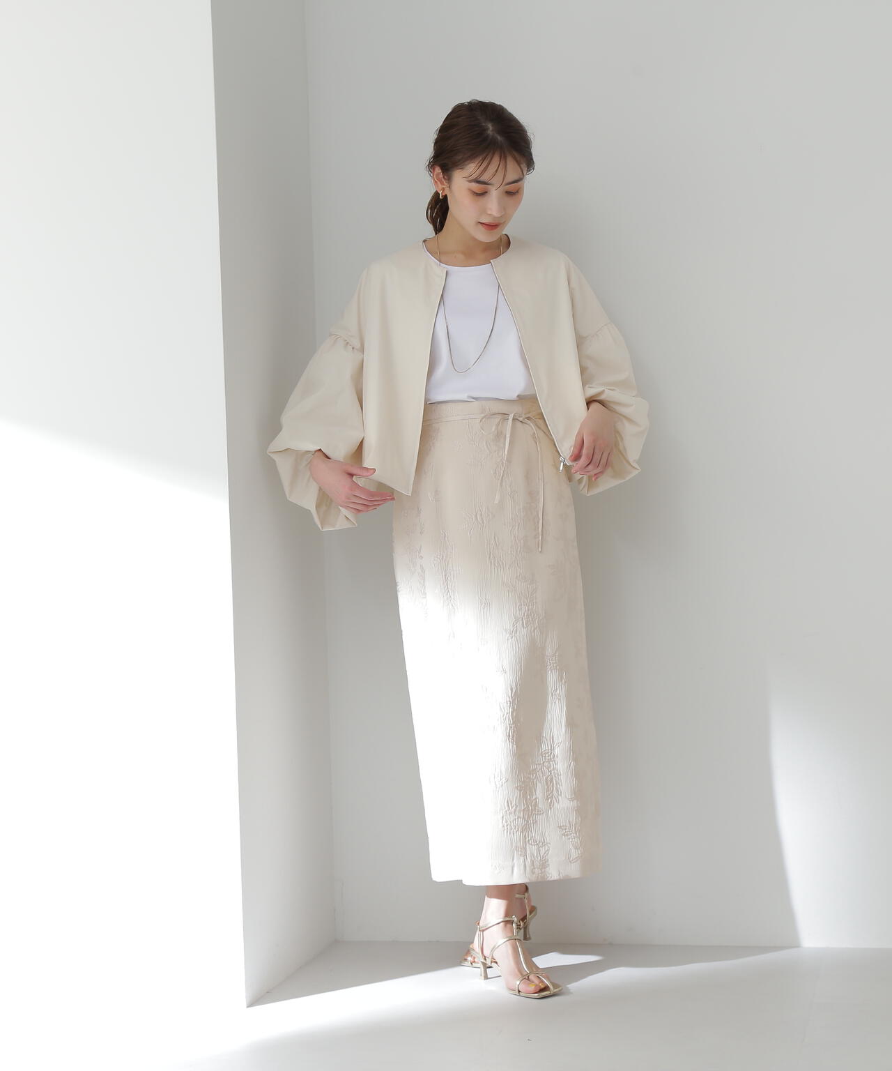 ジャガードサテンナロースカート | NATURAL BEAUTY BASIC（ナチュラル