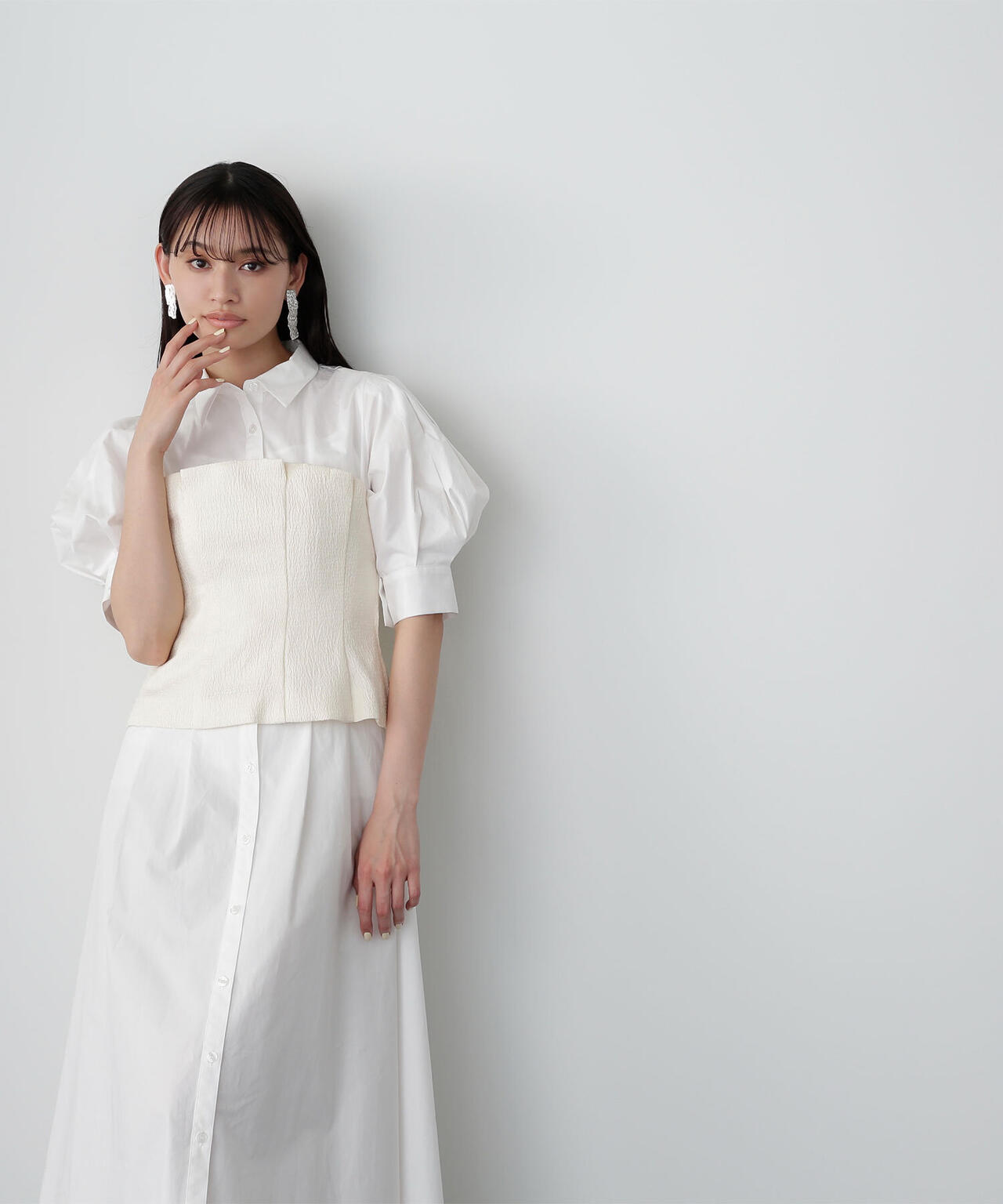 「おまとめ買い用」 タダシショージ ジャガード シャツワンピ 8サイズ ジャガードコルセット付きシャツワンピース | NATURAL BEAUTY BASIC