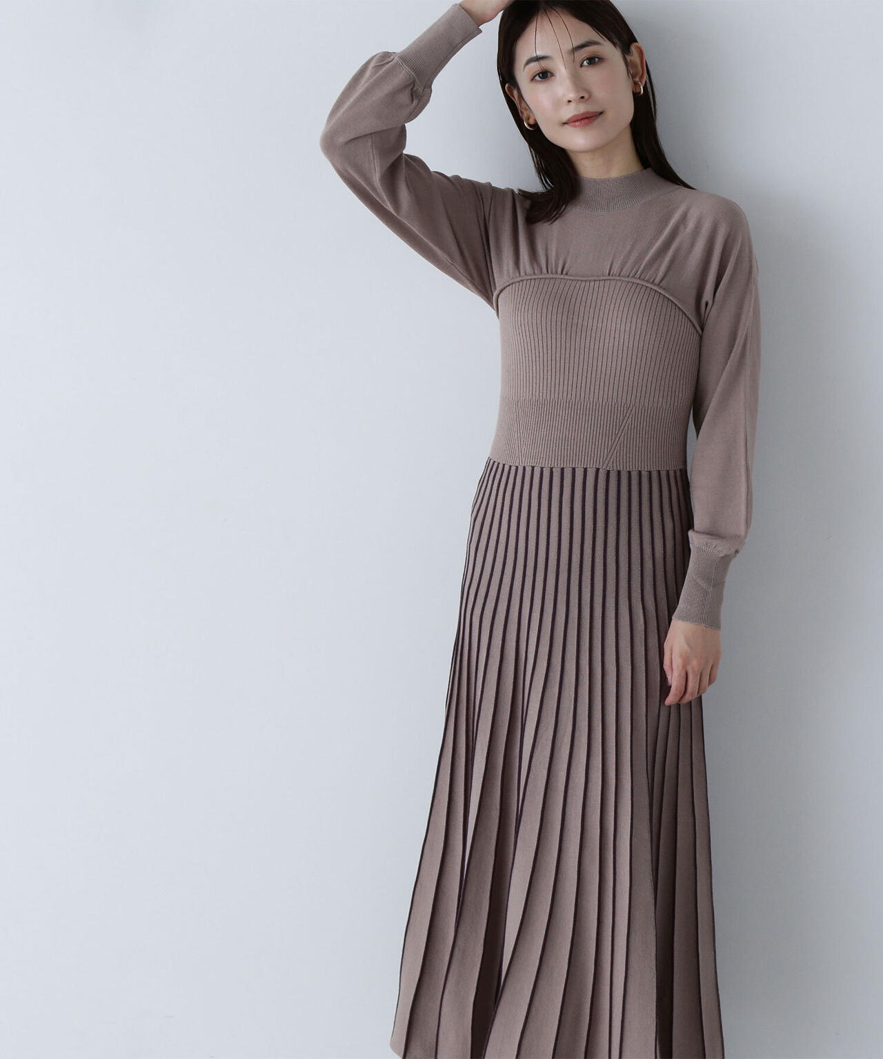 バイカラー チュール切り替え ニットワンピース ビスチェ切替バイカラーニットワンピース | NATURAL BEAUTY BASIC