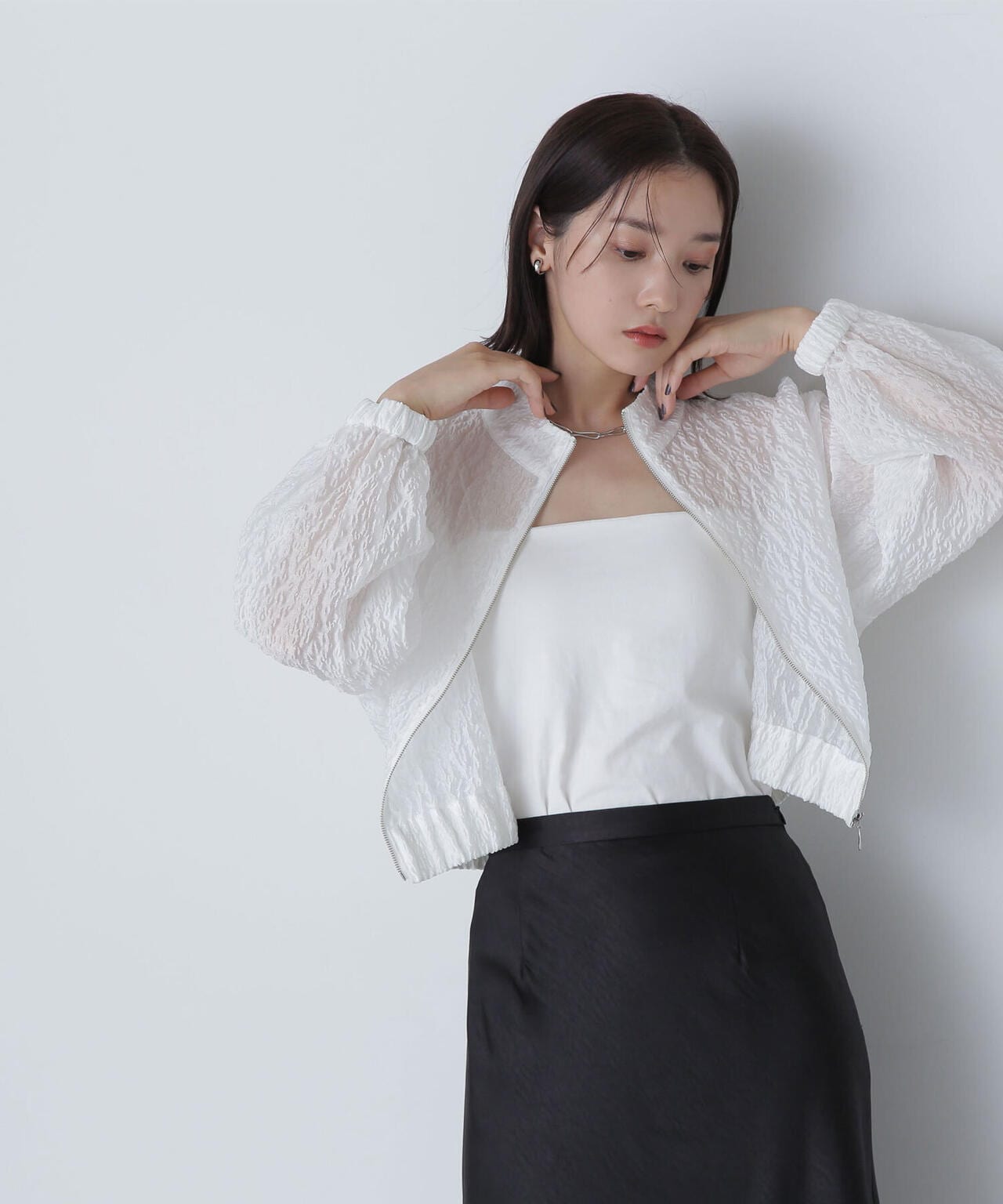 ふくれジャガードシアーブルゾン | NATURAL BEAUTY BASIC（ナチュラル