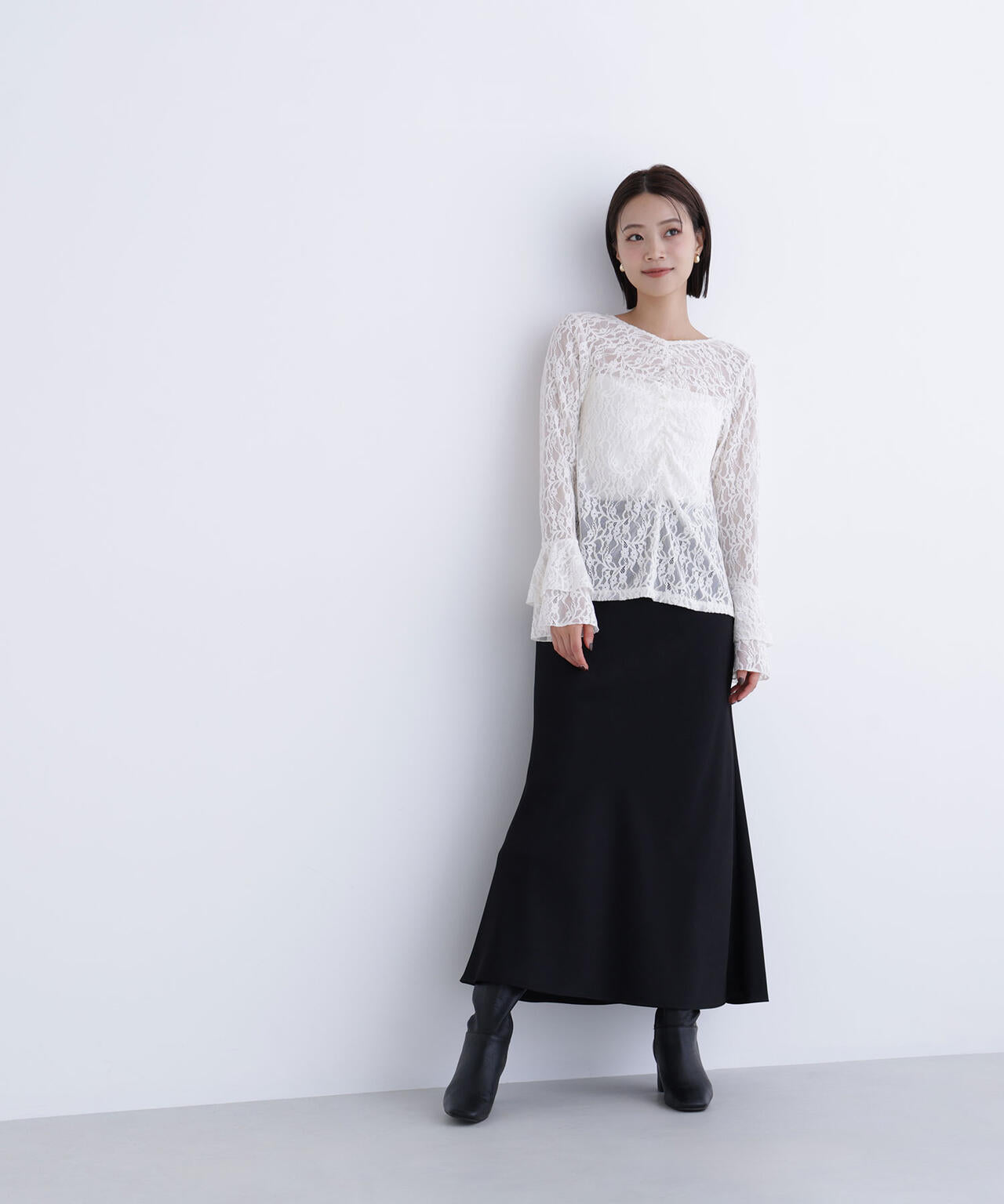 起毛レースフレアカフストップス