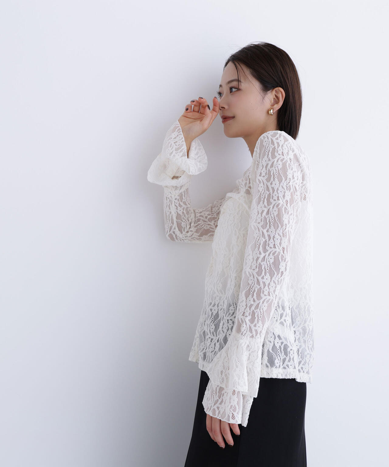 起毛レースフレアカフストップス