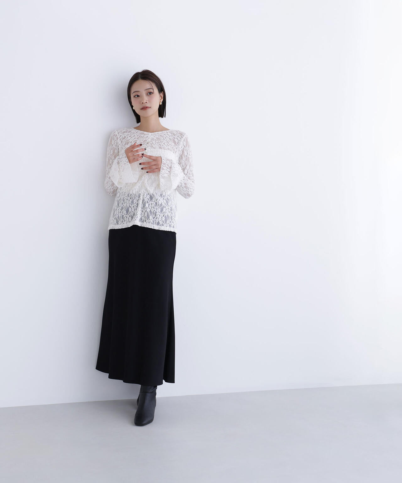 起毛レースフレアカフストップス