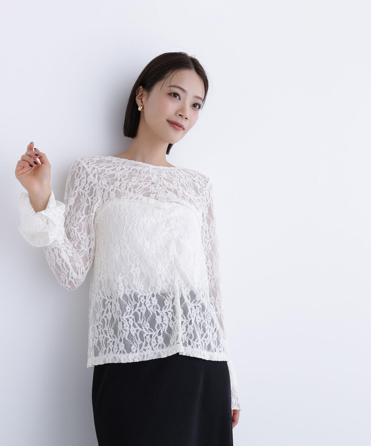 起毛レースフレアカフストップス