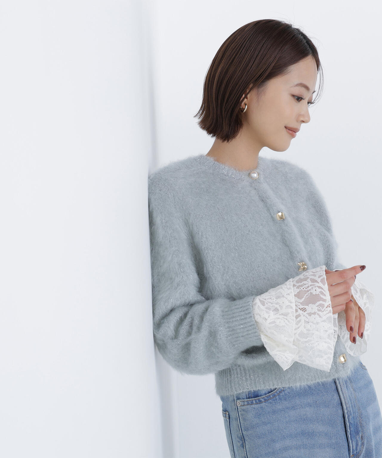 起毛レースフレアカフストップス