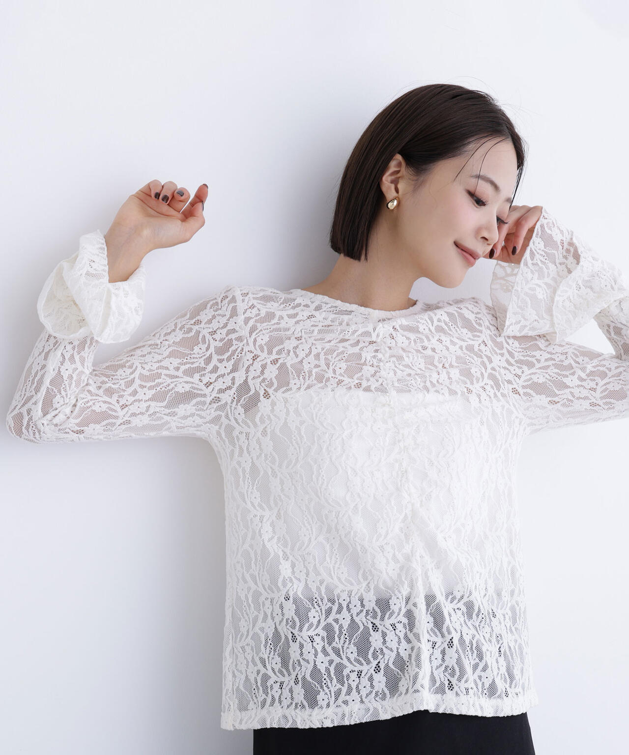 起毛レースフレアカフストップス | NATURAL BEAUTY BASIC（ナチュラル