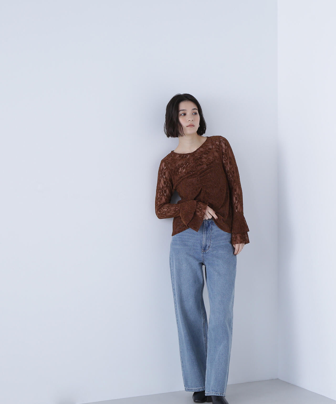 起毛レースフレアカフストップス