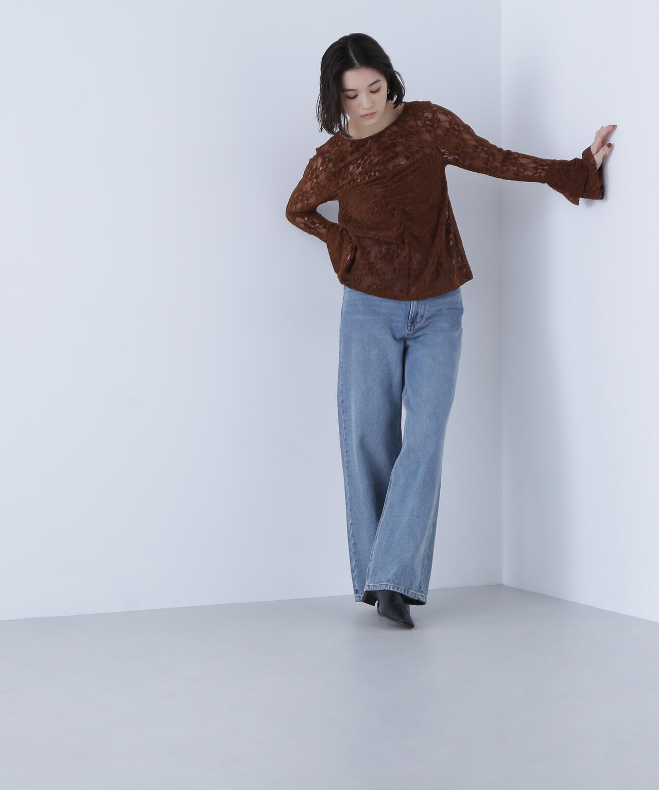 起毛レースフレアカフストップス