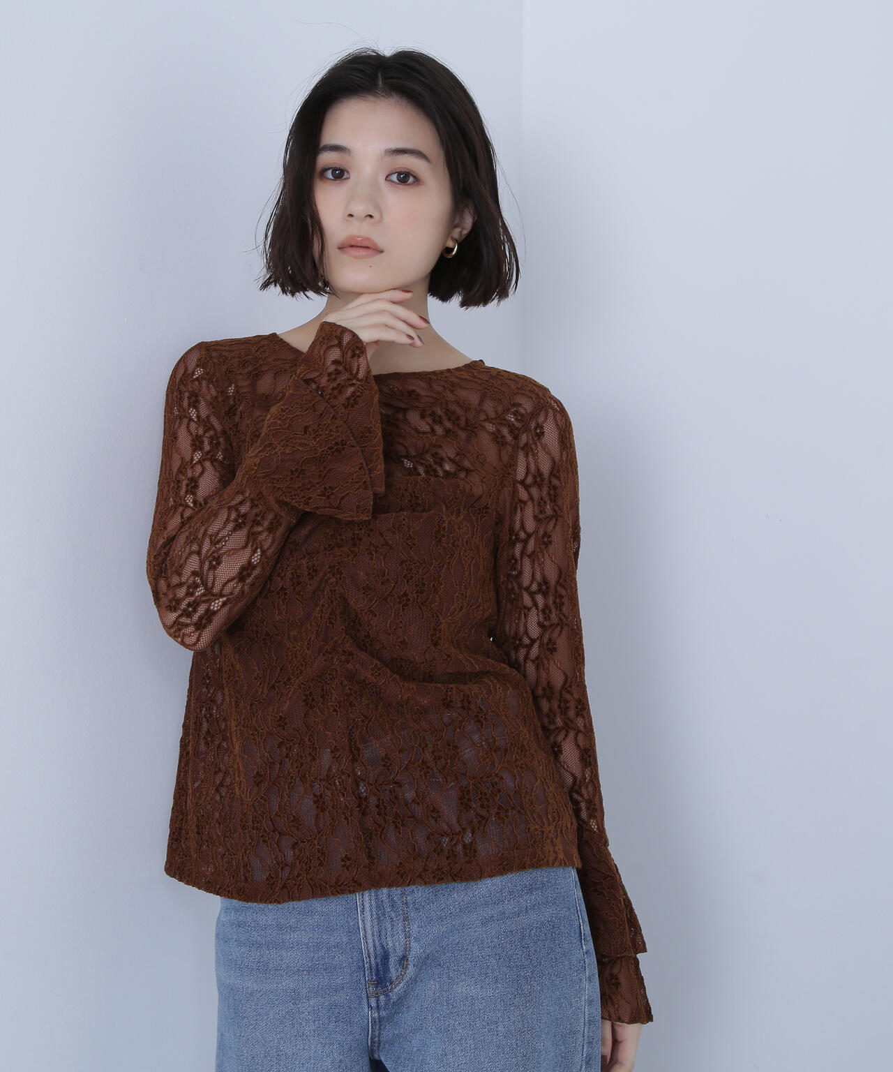 起毛レースフレアカフストップス