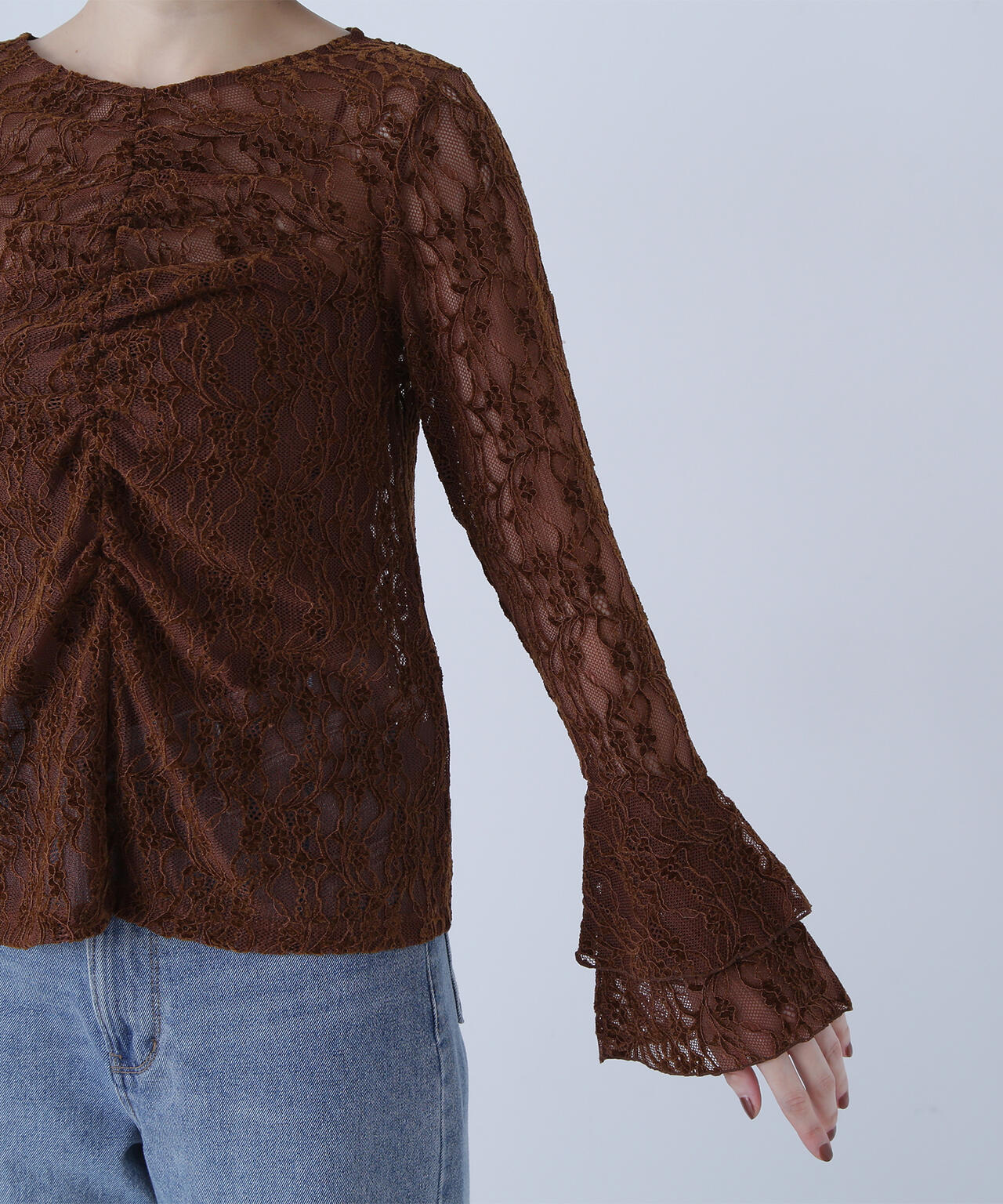 起毛レースフレアカフストップス