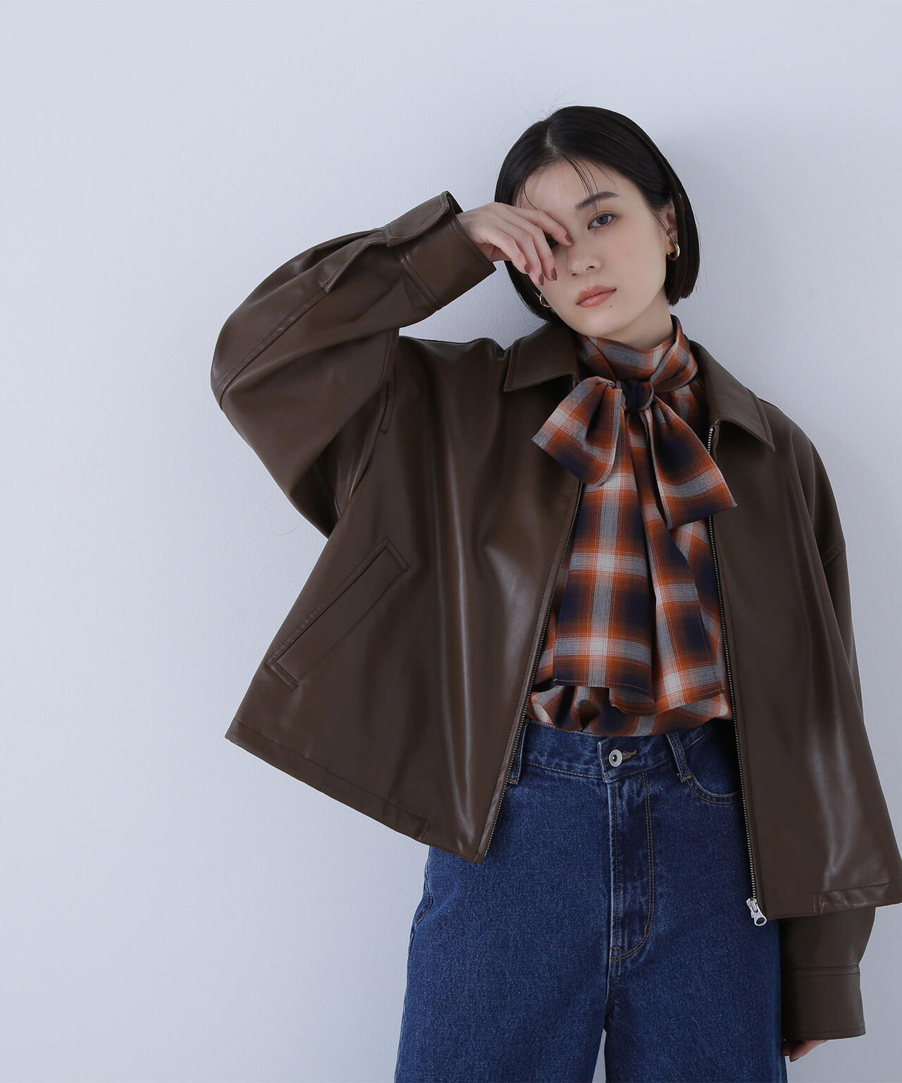 チェックボウタイブラウス