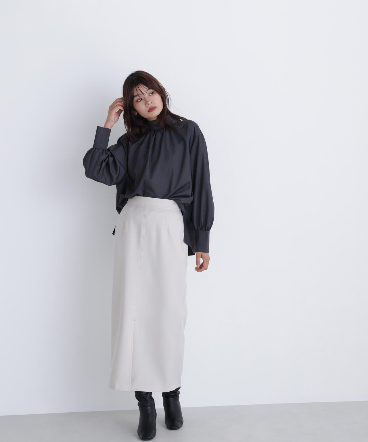 2wayスタンドネックブラウス