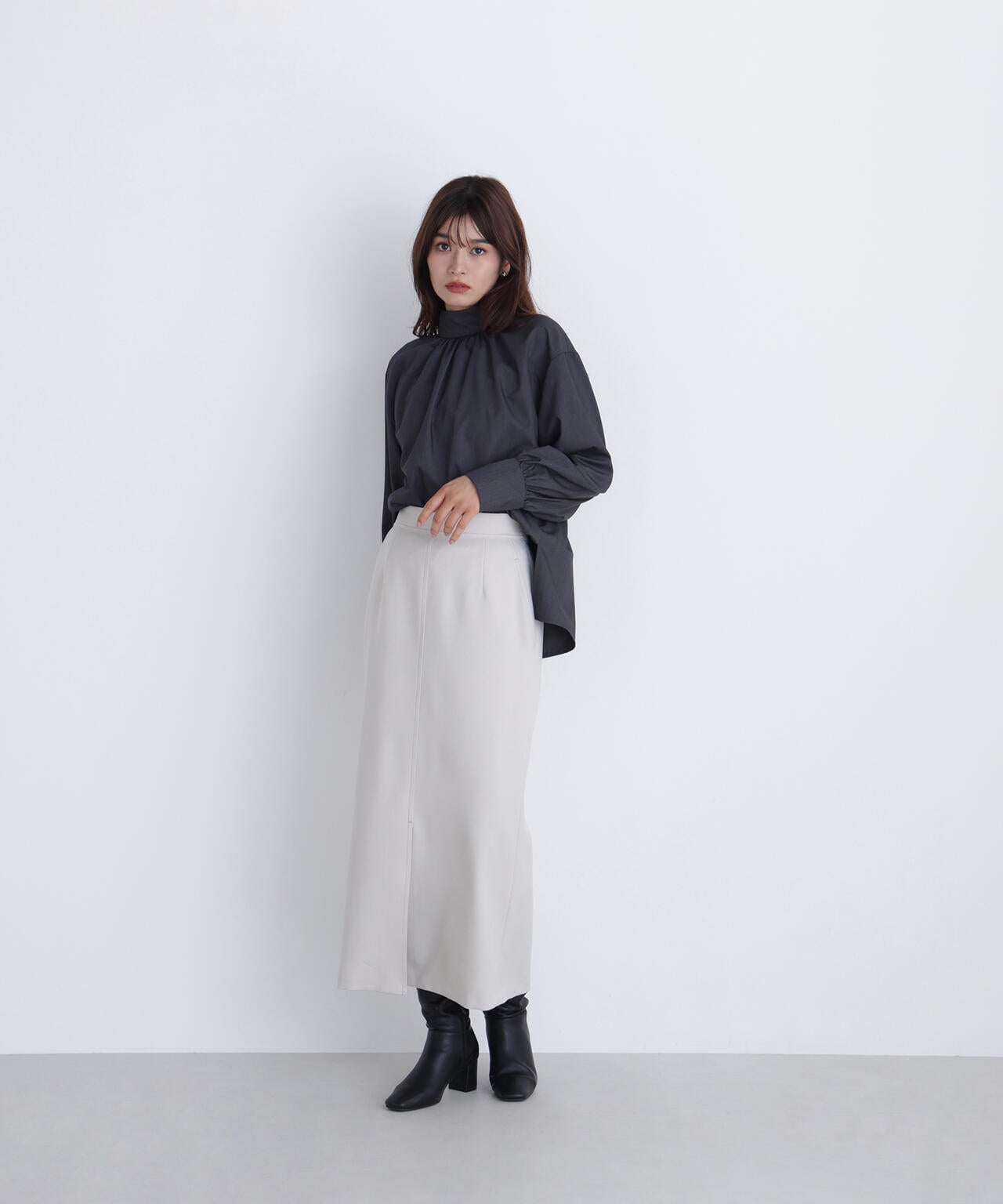 2wayスタンドネックブラウス