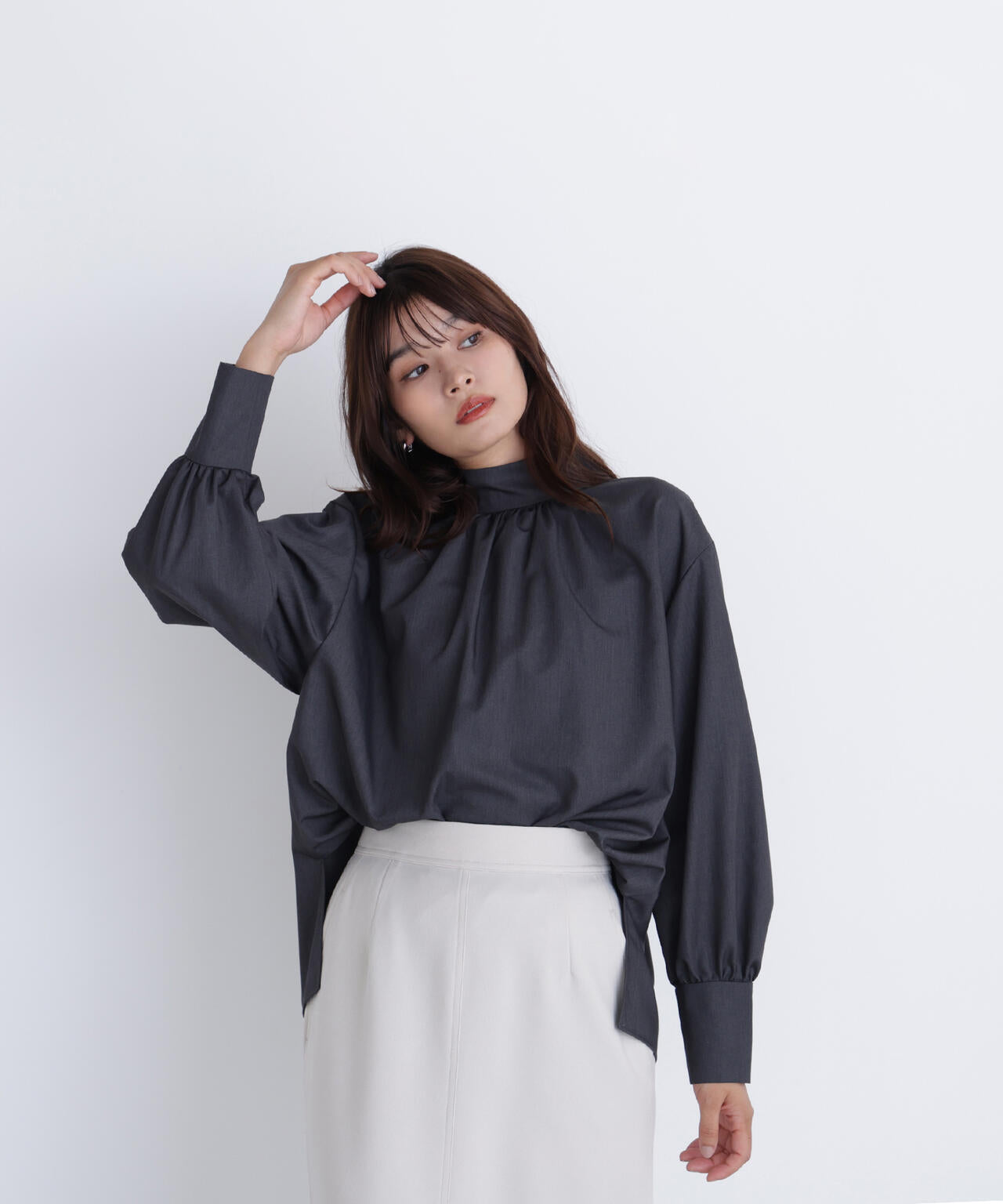 2wayスタンドネックブラウス