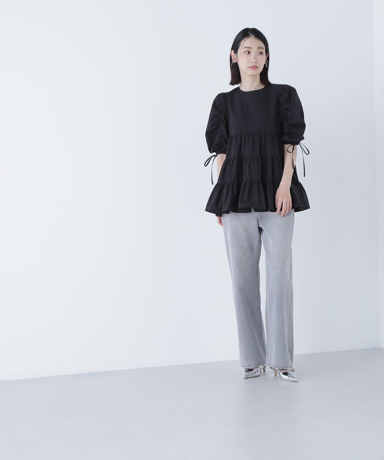 ギャザースリーブティアードチュニックブラウス