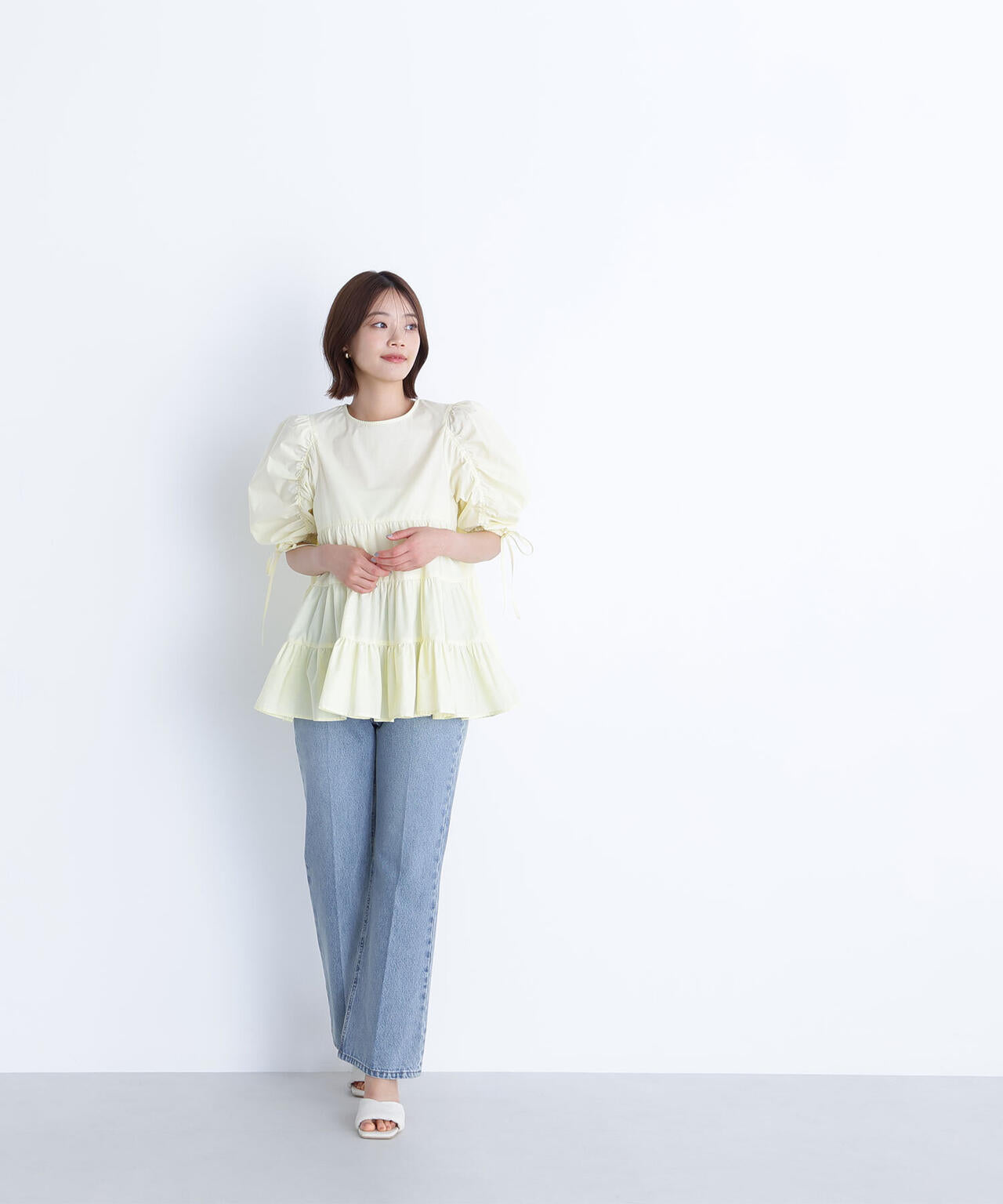 ギャザースリーブティアードチュニックブラウス