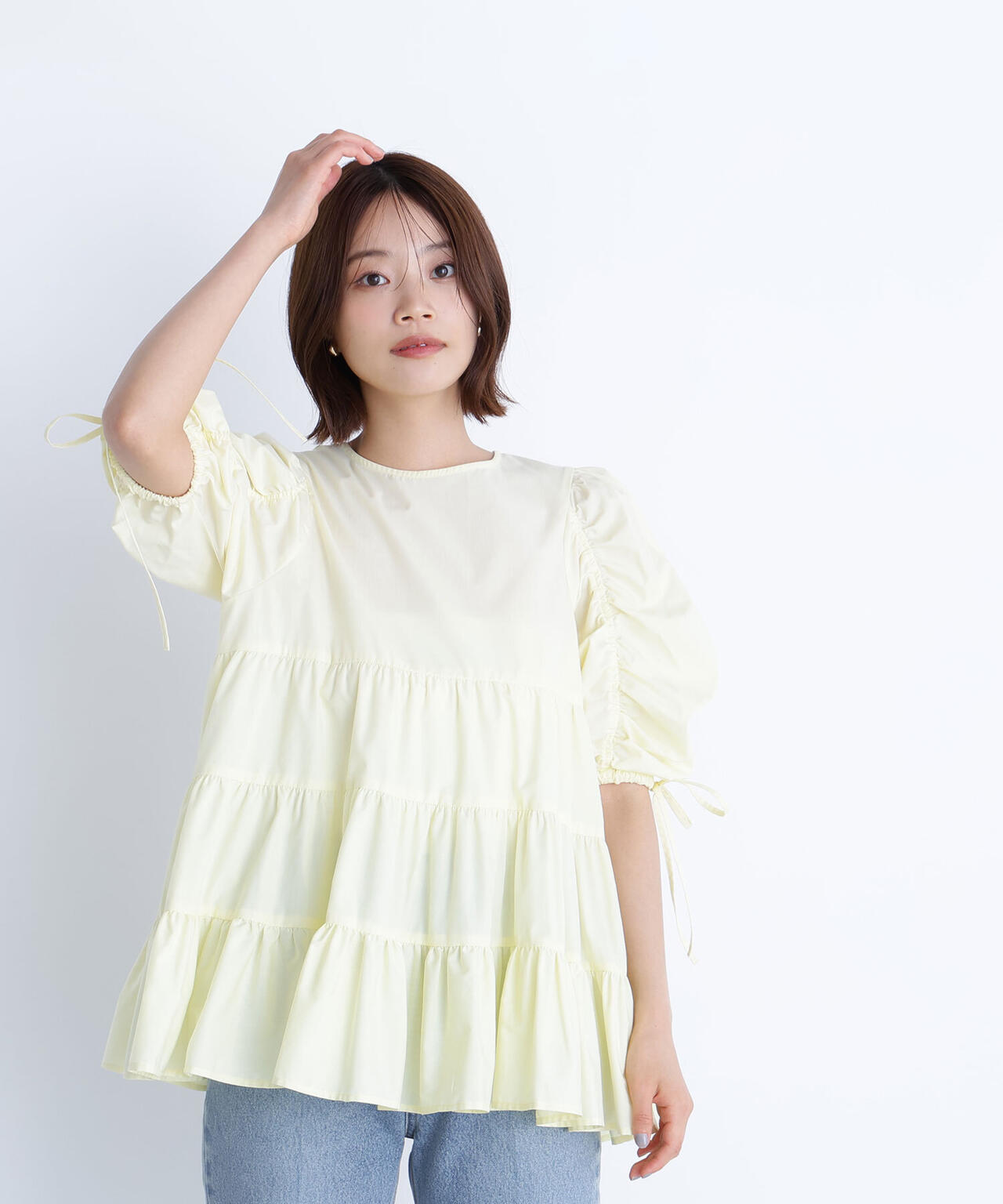 NATURALBEAUTYBASICギャザースリーブティアードチュニックブラウス ギャザースリーブティアードチュニックブラウス | NATURAL