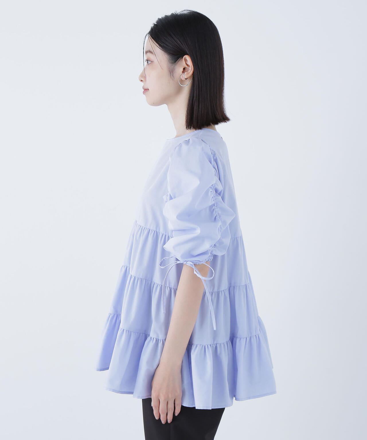 ギャザースリーブティアードチュニックブラウス