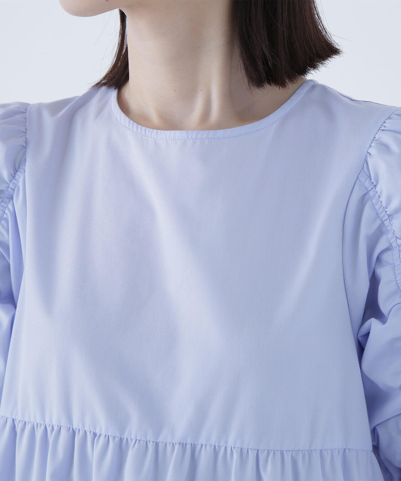 ギャザースリーブティアードチュニックブラウス