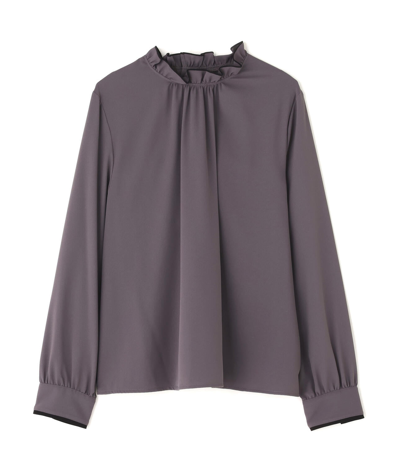 バイカラーフリルネックブラウス