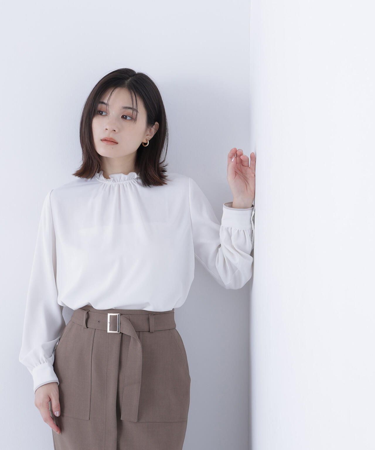 DRESSTERIOR バイカラー フリルネック スタンドカラー ブラウス 36 DRESSTERIOR ブラウス シャツ 「otonaMUSE11月号掲載」バイ