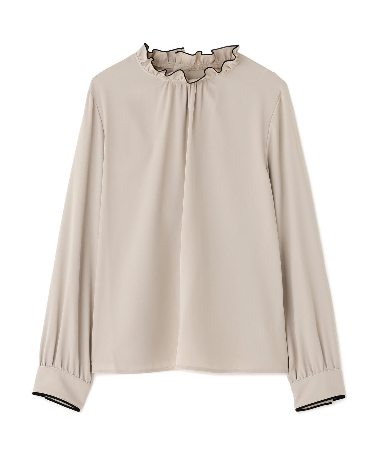 バイカラーフリルネックブラウス