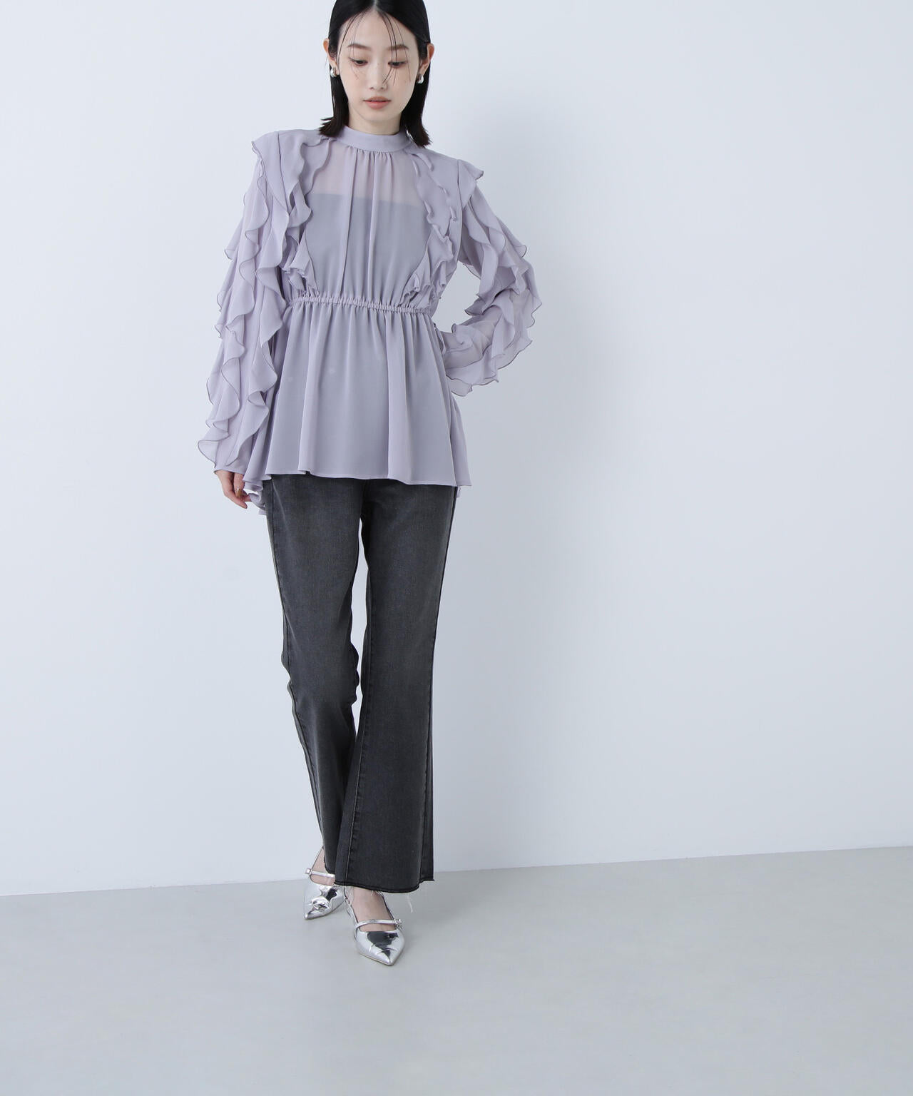 ラッフルスリーブチュニックブラウス