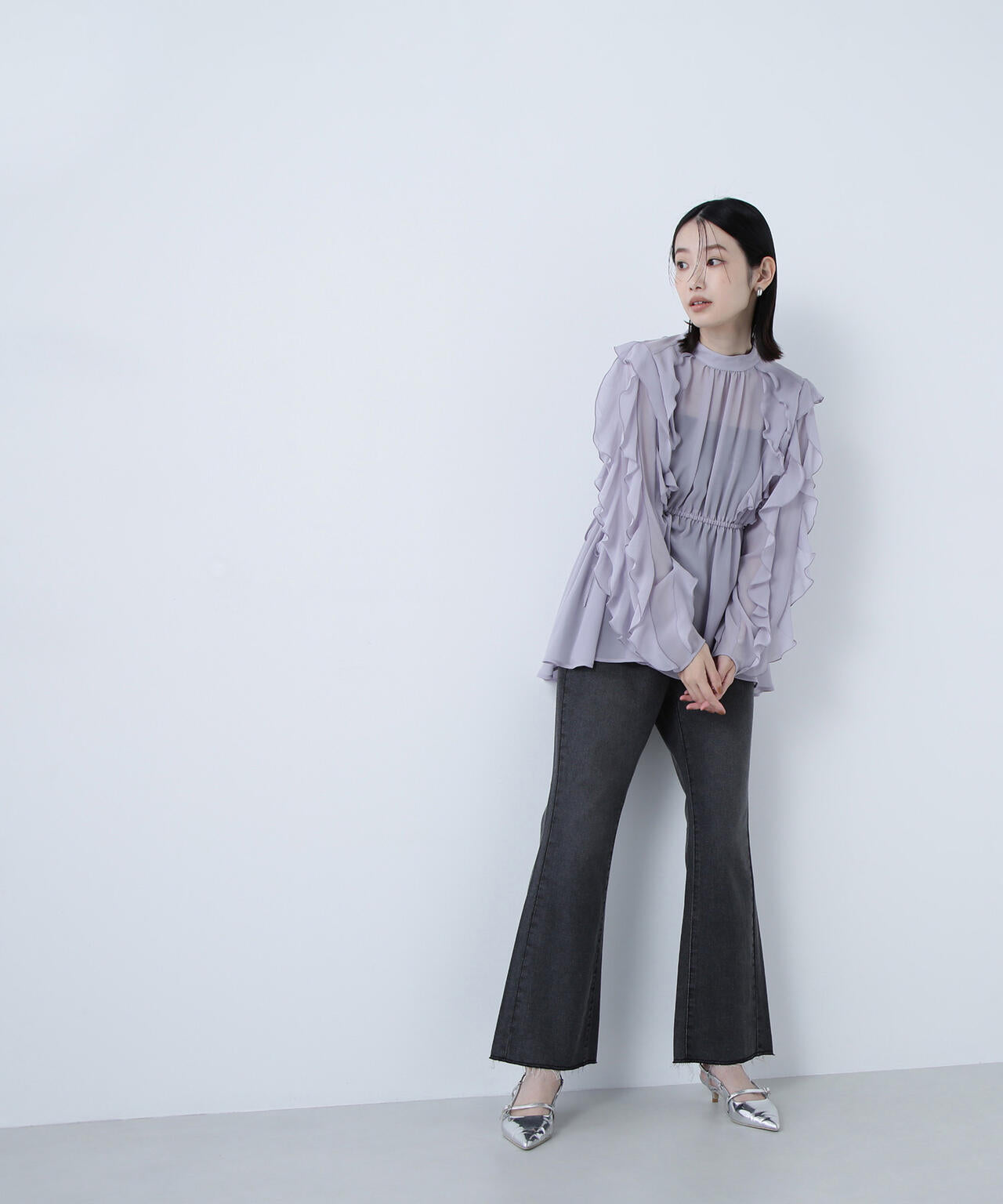 ラッフルスリーブチュニックブラウス