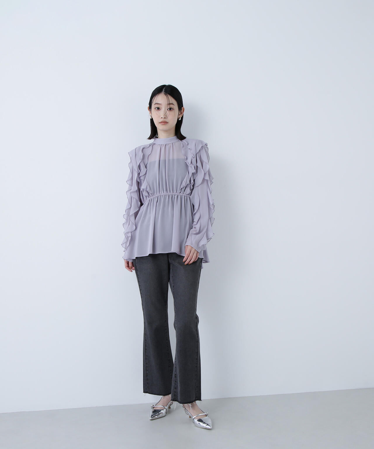 ラッフルスリーブチュニックブラウス