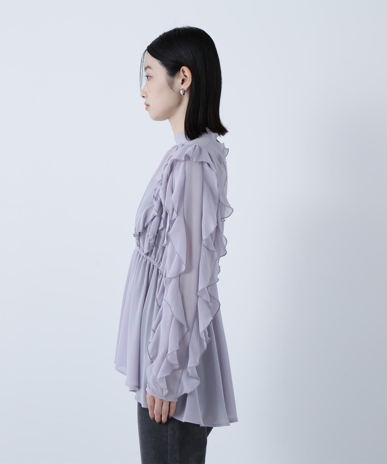 ラッフルスリーブチュニックブラウス
