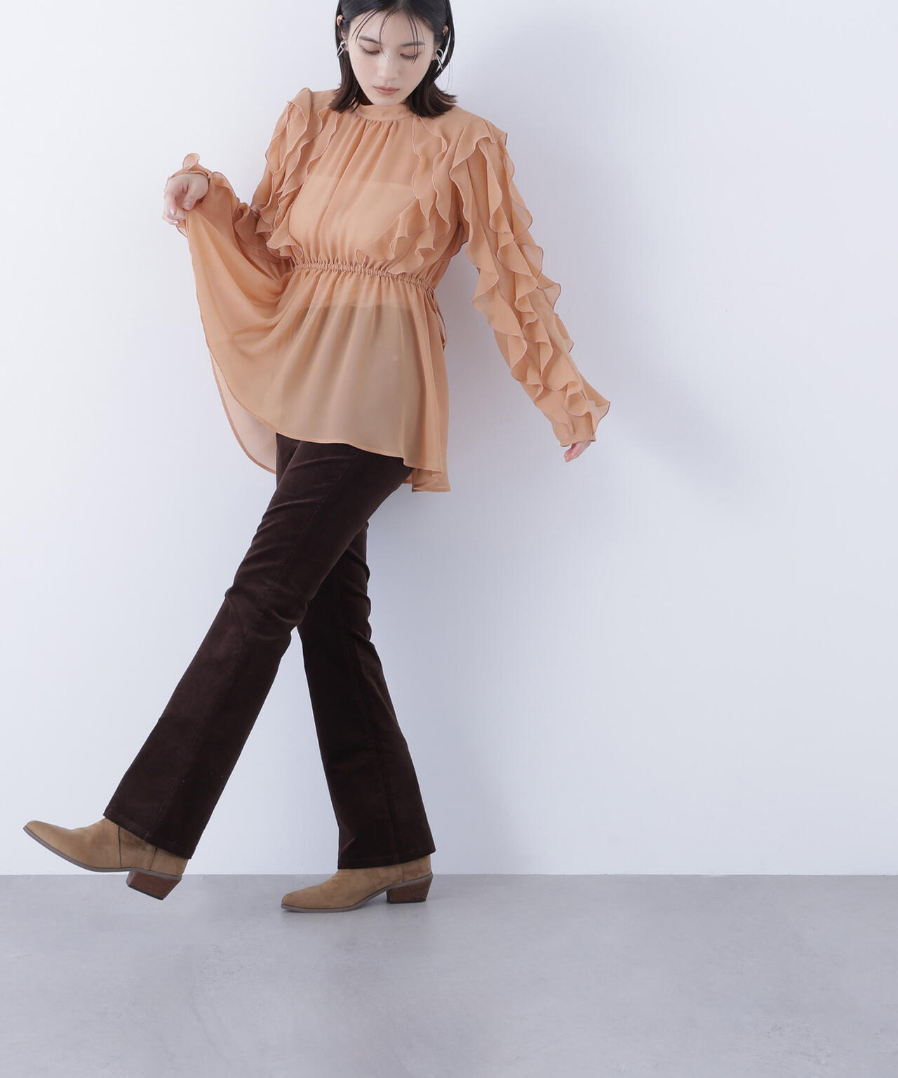 ラッフルスリーブチュニックブラウス