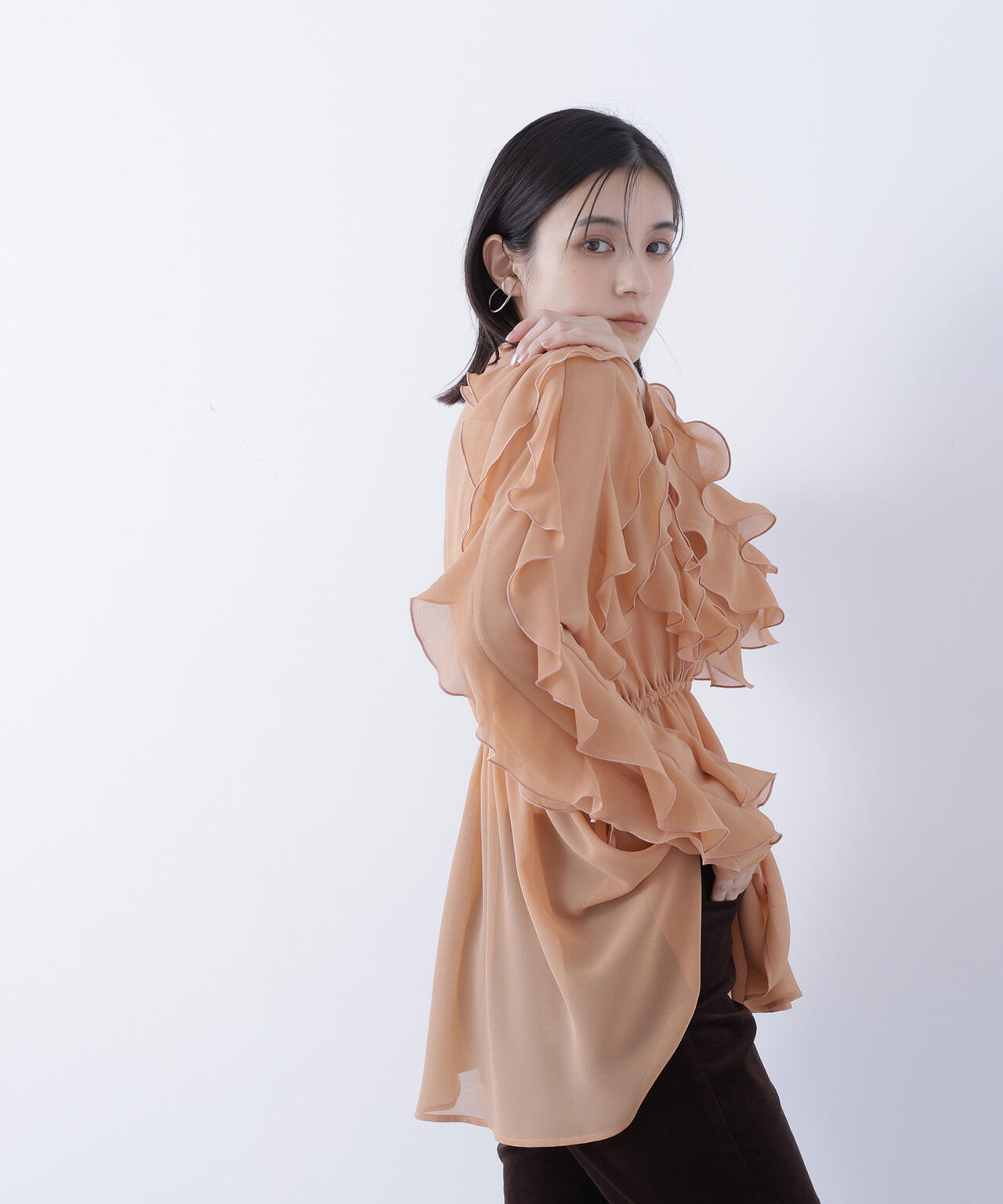 ラッフルスリーブチュニックブラウス