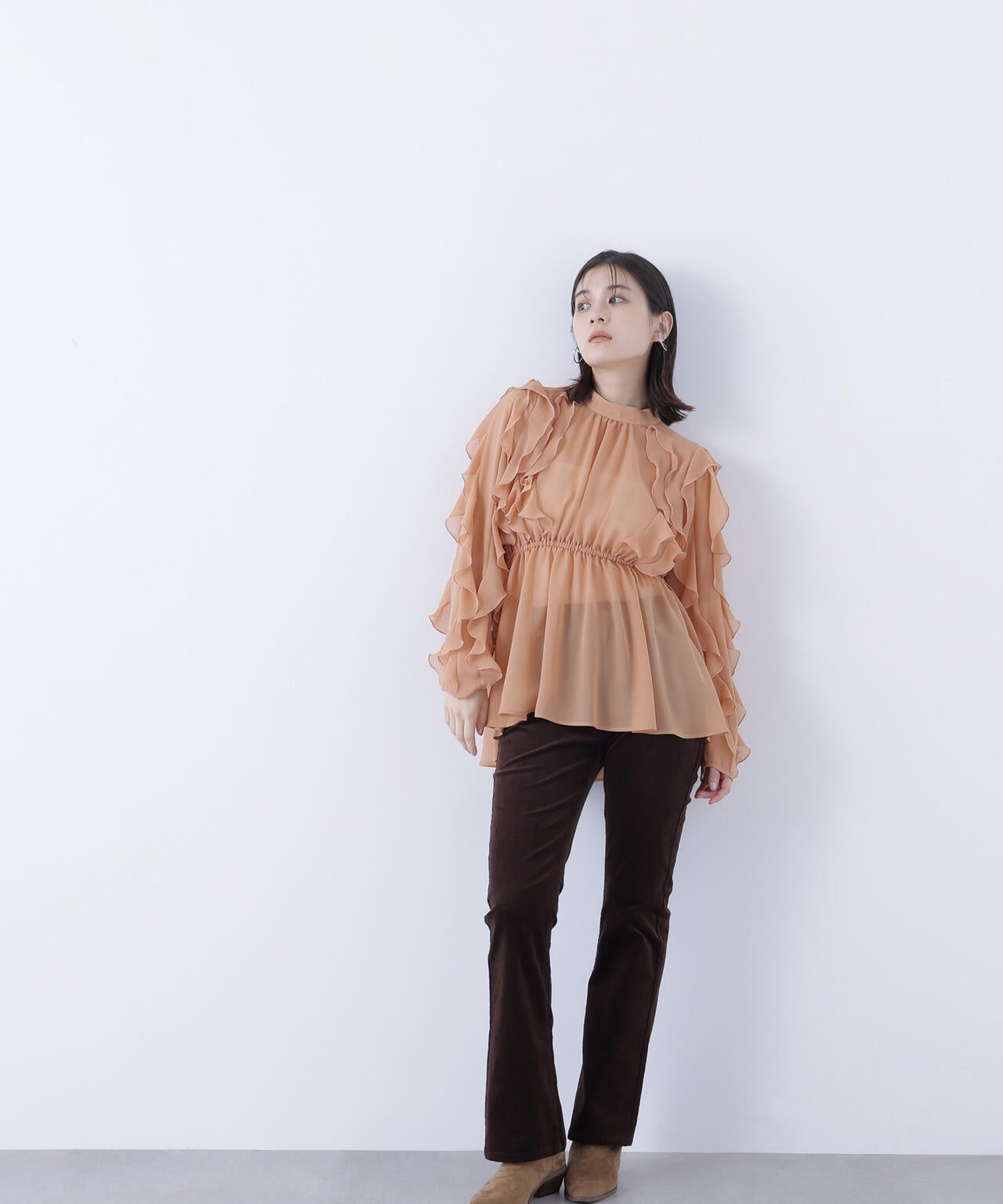 ラッフルスリーブチュニックブラウス