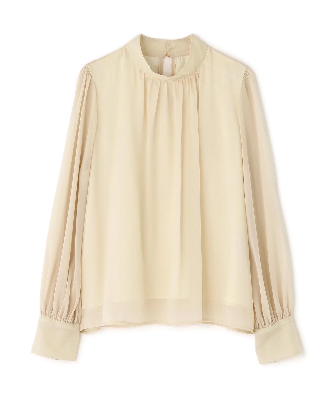 ハイネックボリュームシアーブラウス