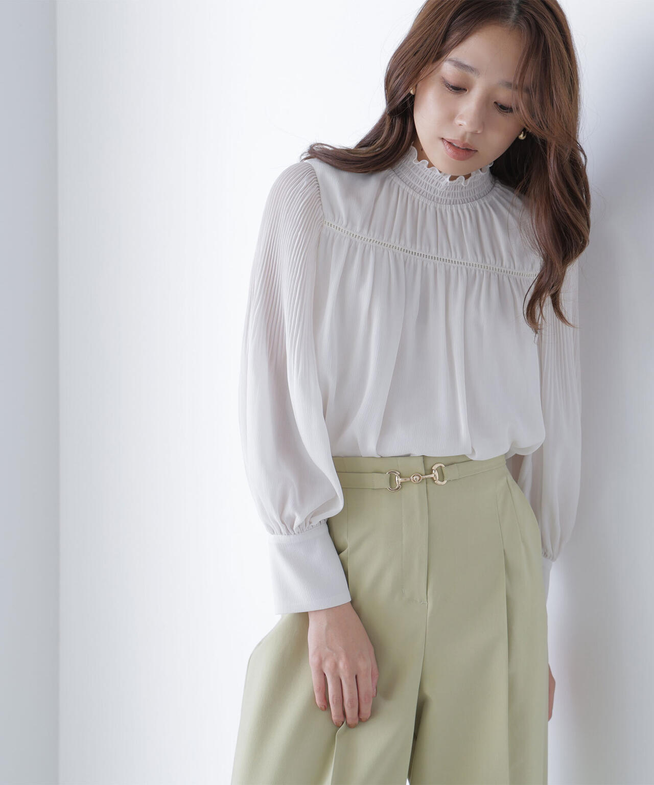 シャーリング楊柳ブラウス