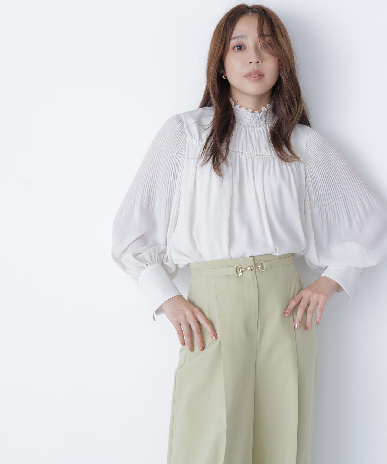 シャーリング楊柳ブラウス
