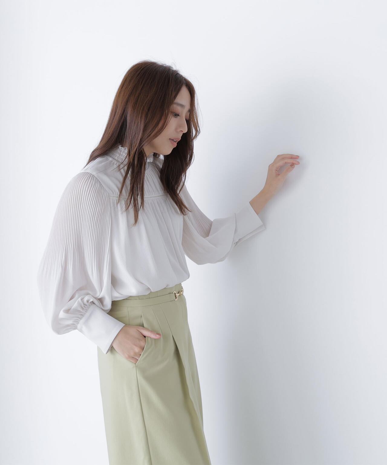 シャーリング楊柳ブラウス