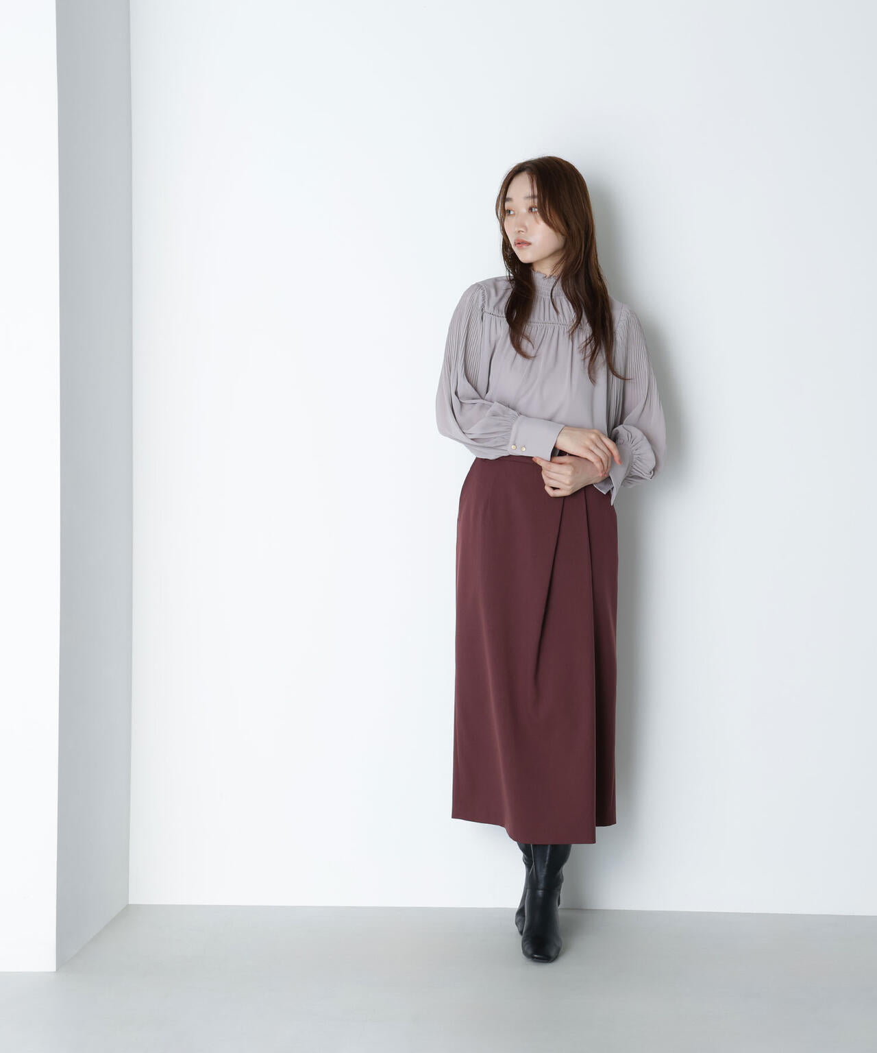 シャーリング楊柳ブラウス