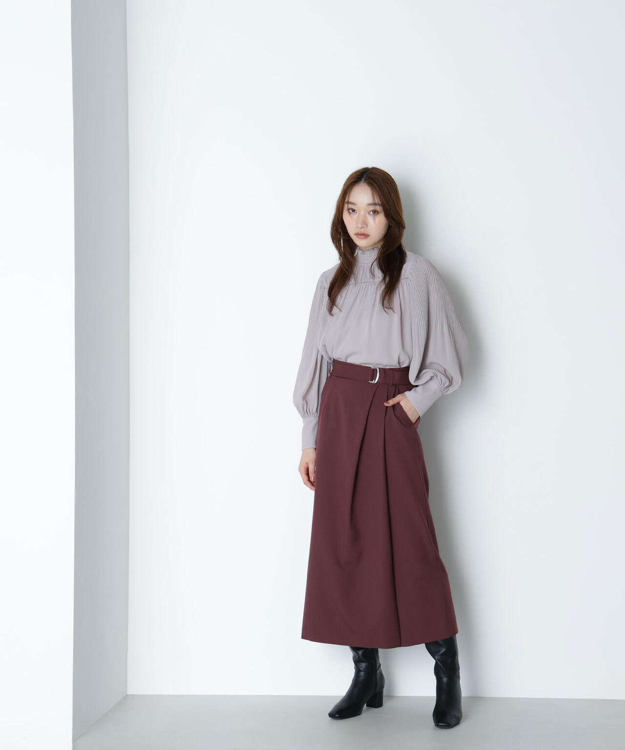 シャーリング楊柳ブラウス