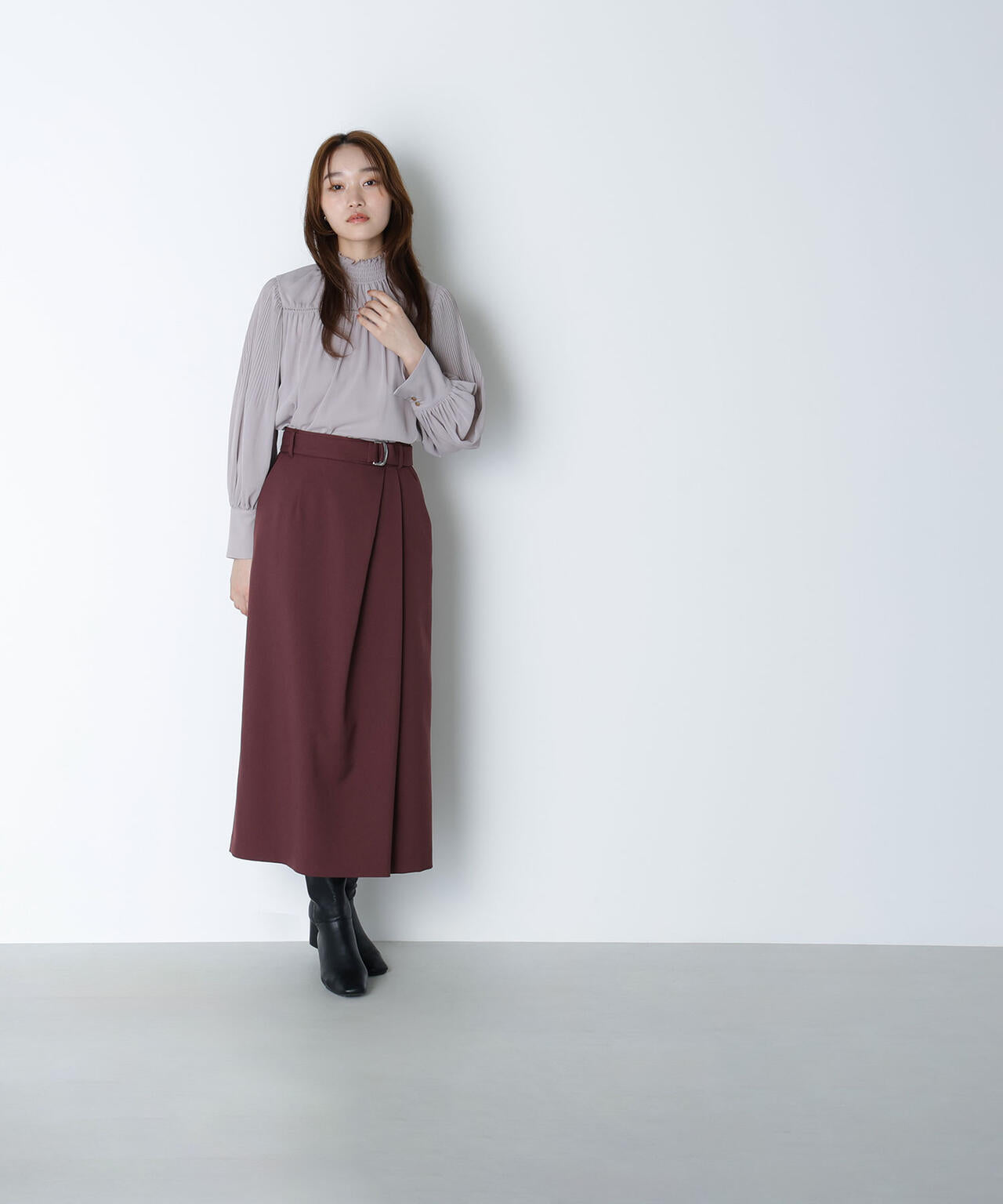 シャーリング楊柳ブラウス