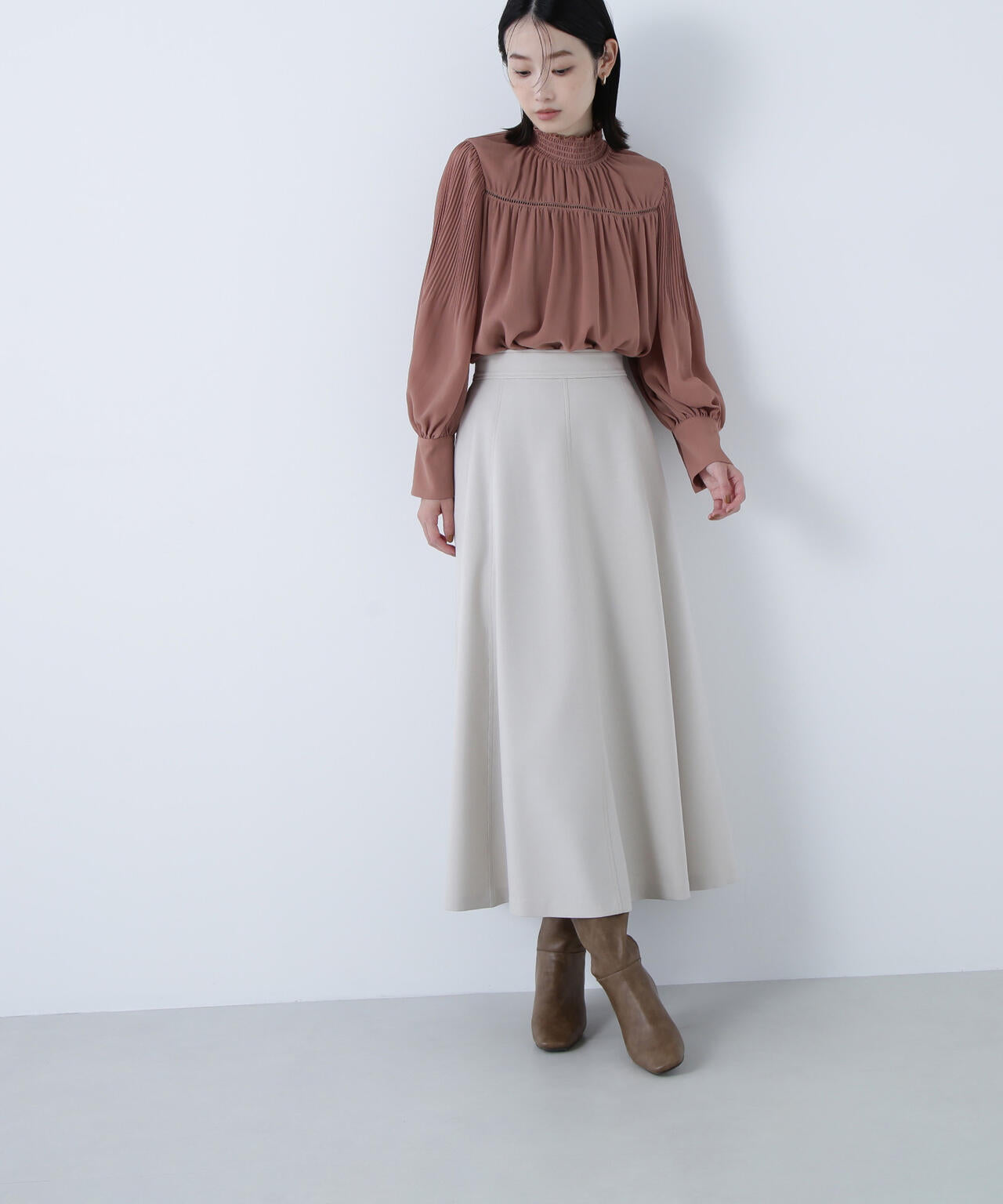 シャーリング楊柳ブラウス