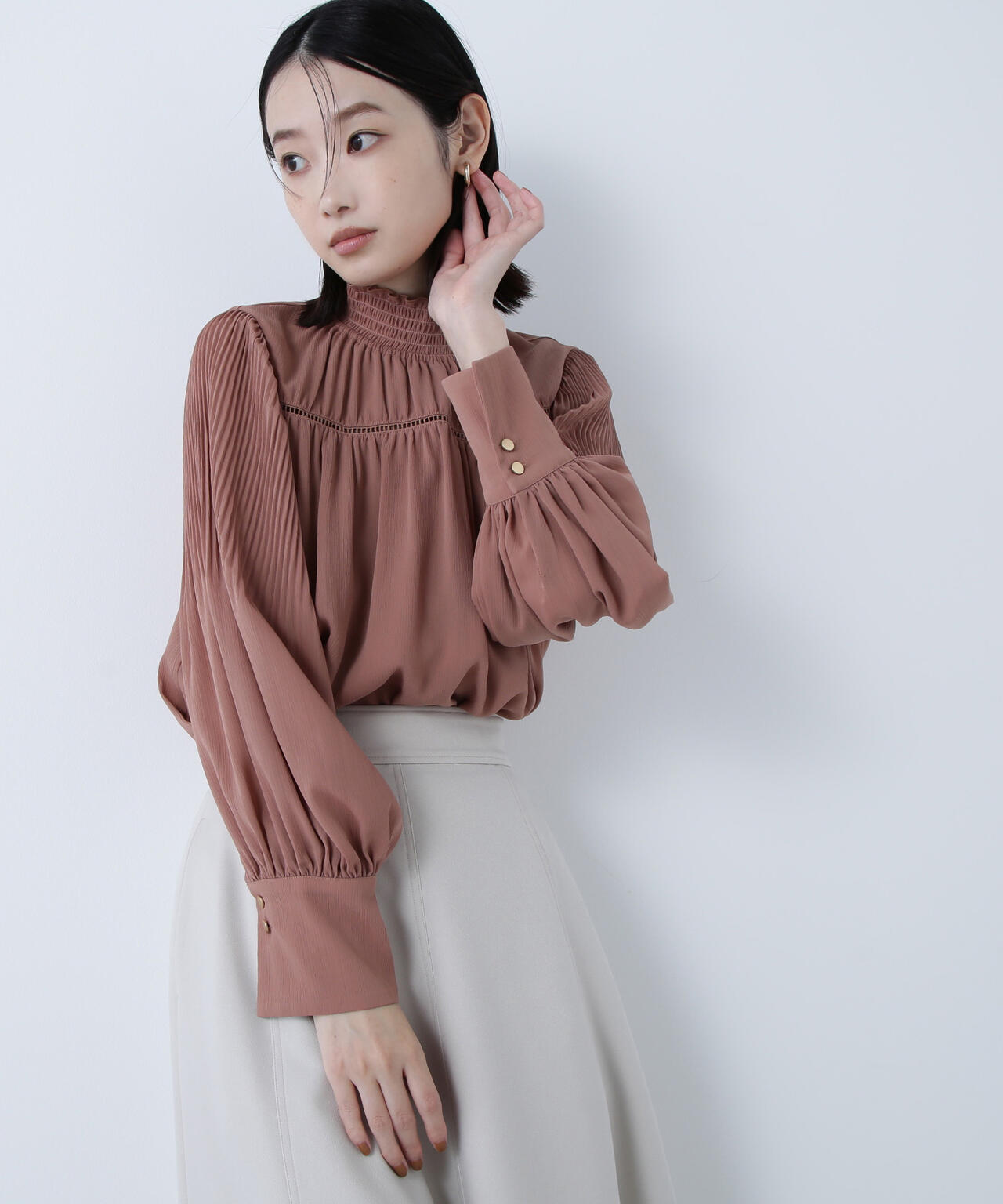 シャーリング楊柳ブラウス