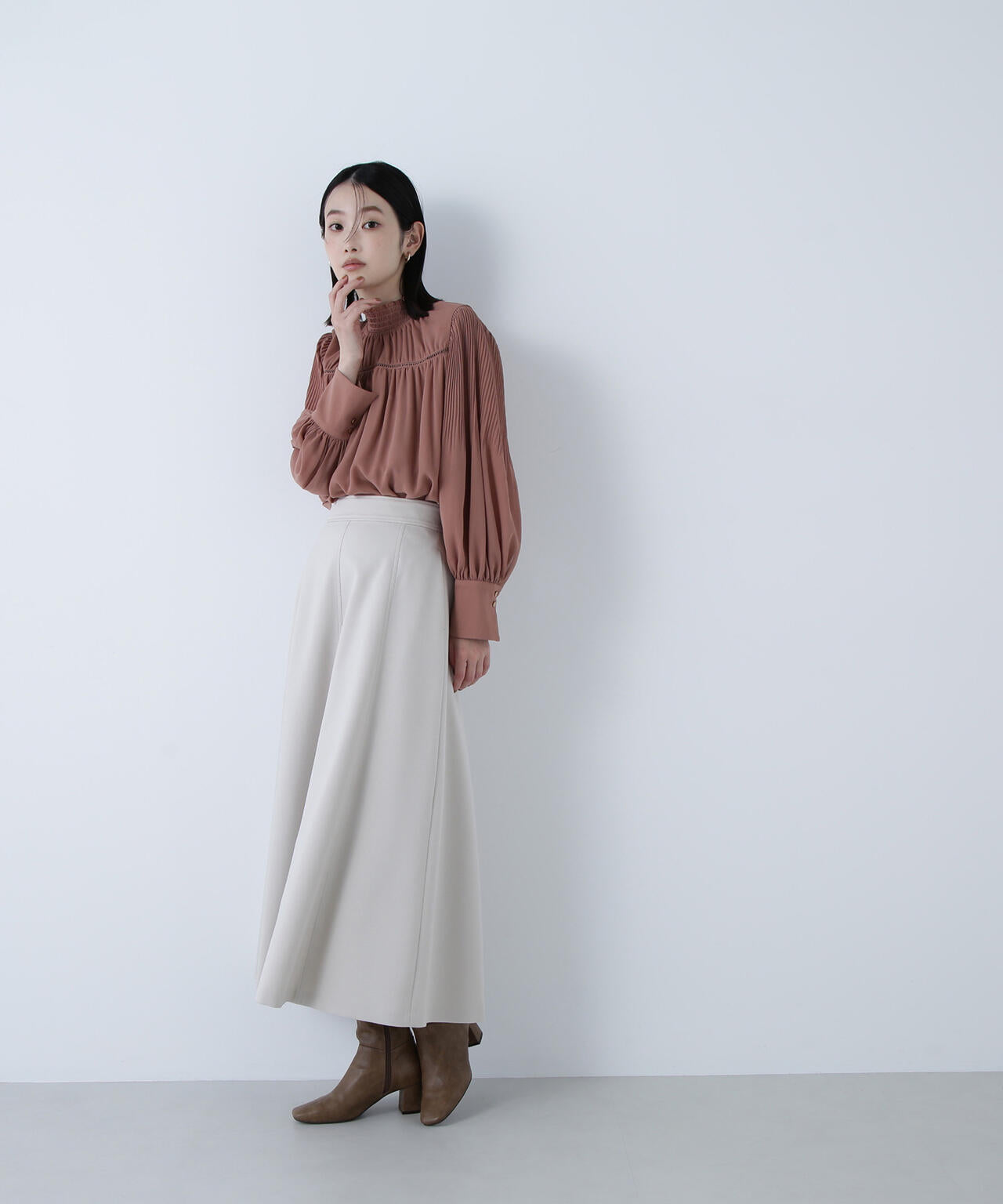 シャーリング楊柳ブラウス